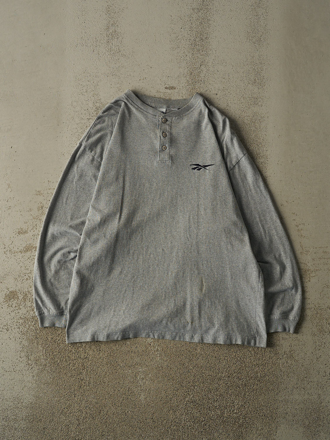 Vintage 90s Grey Reebok Quarter Button Long Sleeve (L/XL)