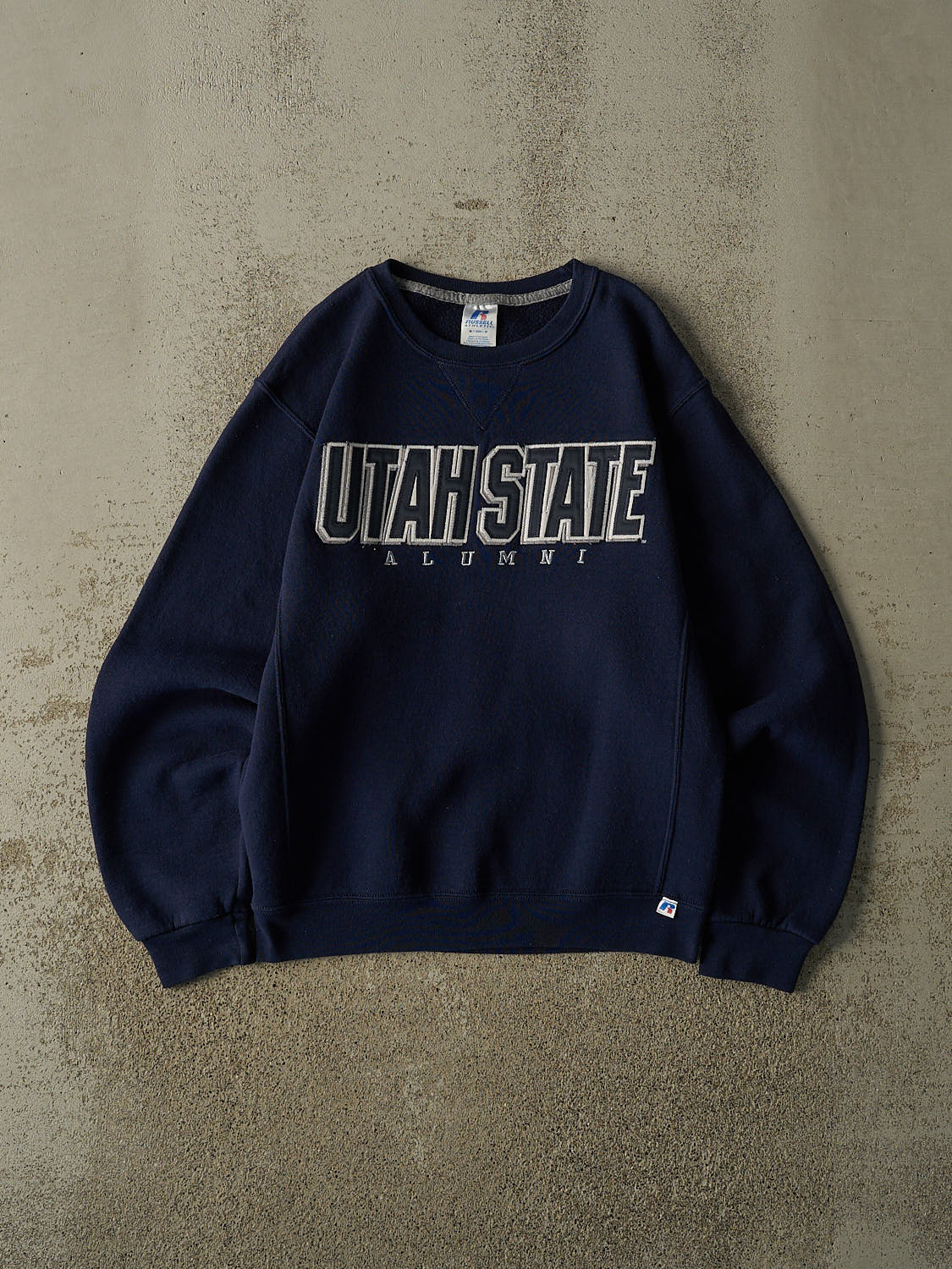 Vintage Y2K Navy Blue Russell Athletic Utah State University Alumni Crewneck (XS/S)