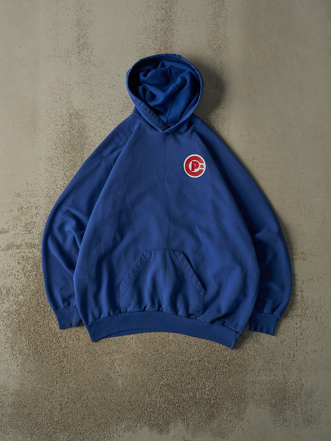 Vintage 90s Blue Logo Hoodie (L/XL)