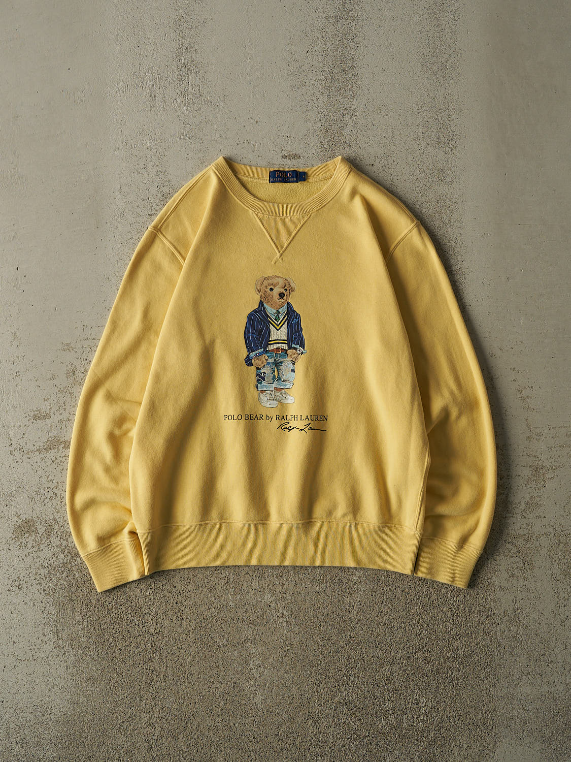 Vintage Y2K Yellow Polo Bear Crewneck (M/L)