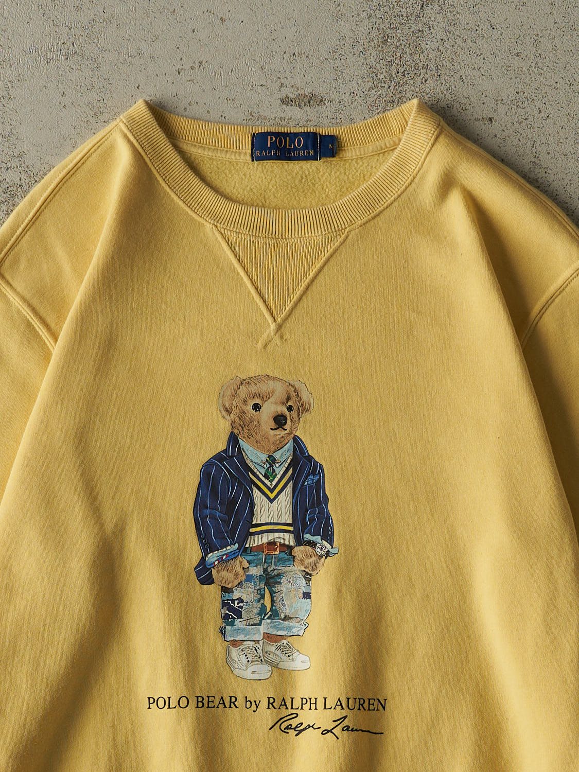 Vintage Y2K Yellow Polo Bear Crewneck (M/L)
