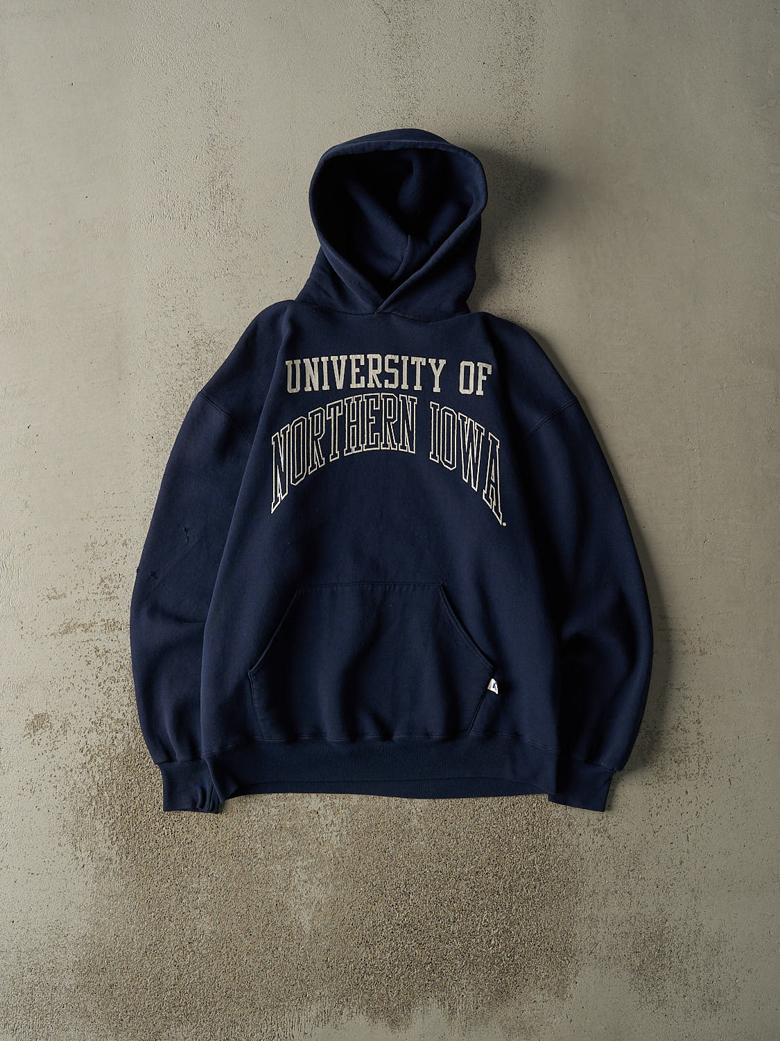 Vintage 90s Navy Blue Russell Athletic University of Northern Iowa Hoodie (L/XL)