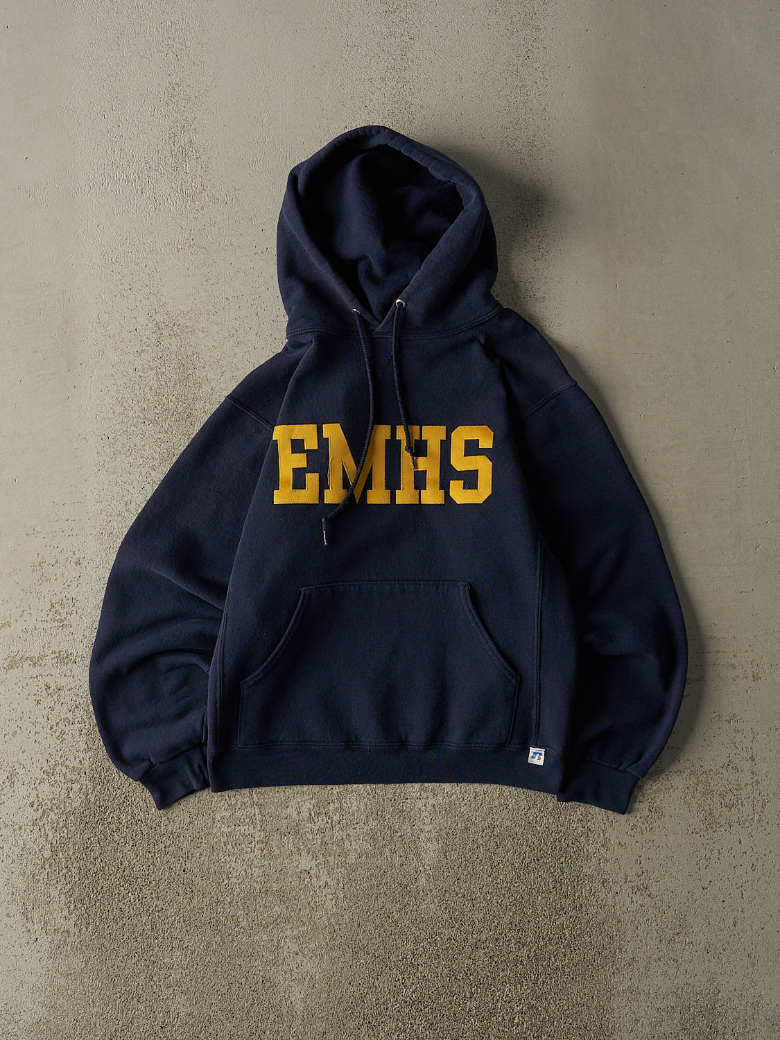 Vintage Y2K Navy Blue Russell Athletic EMHS Embroidered Hoodie (XS/S)