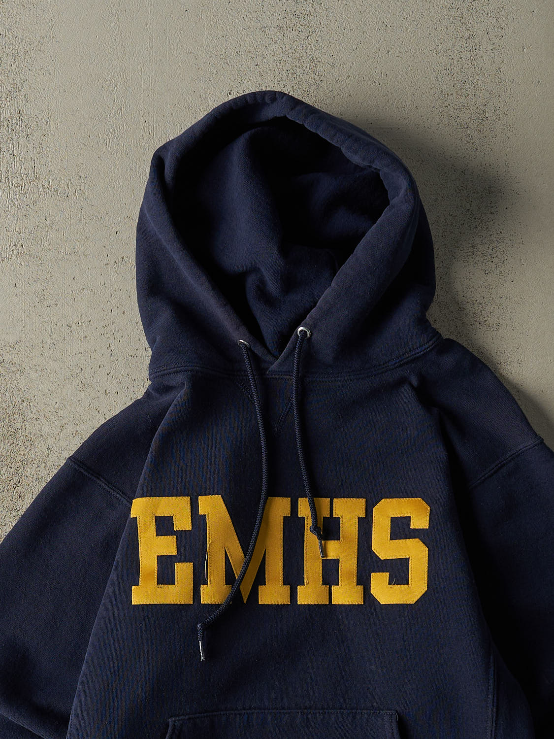 Vintage Y2K Navy Blue Russell Athletic EMHS Embroidered Hoodie (XS/S)