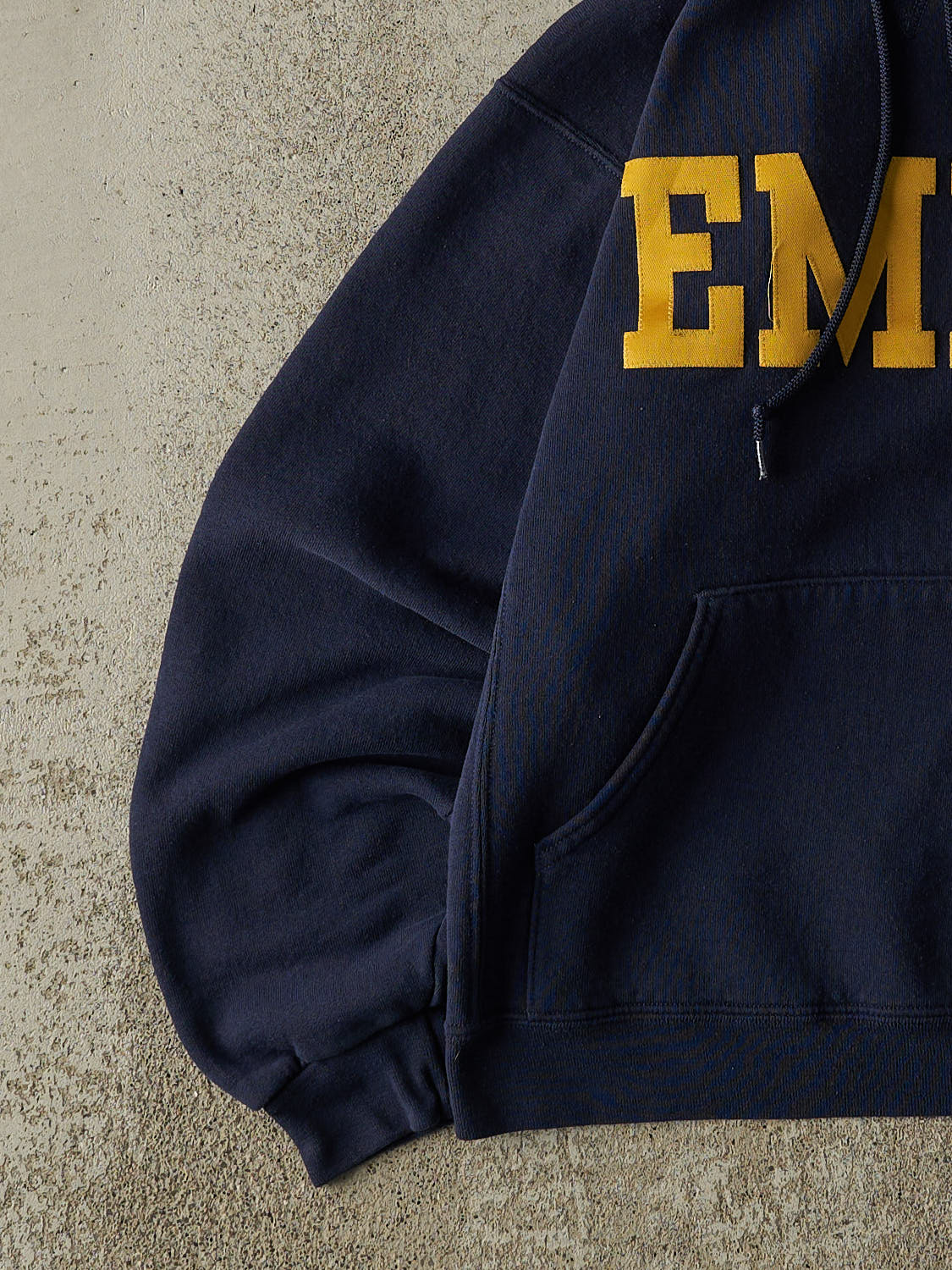 Vintage Y2K Navy Blue Russell Athletic EMHS Embroidered Hoodie (XS/S)