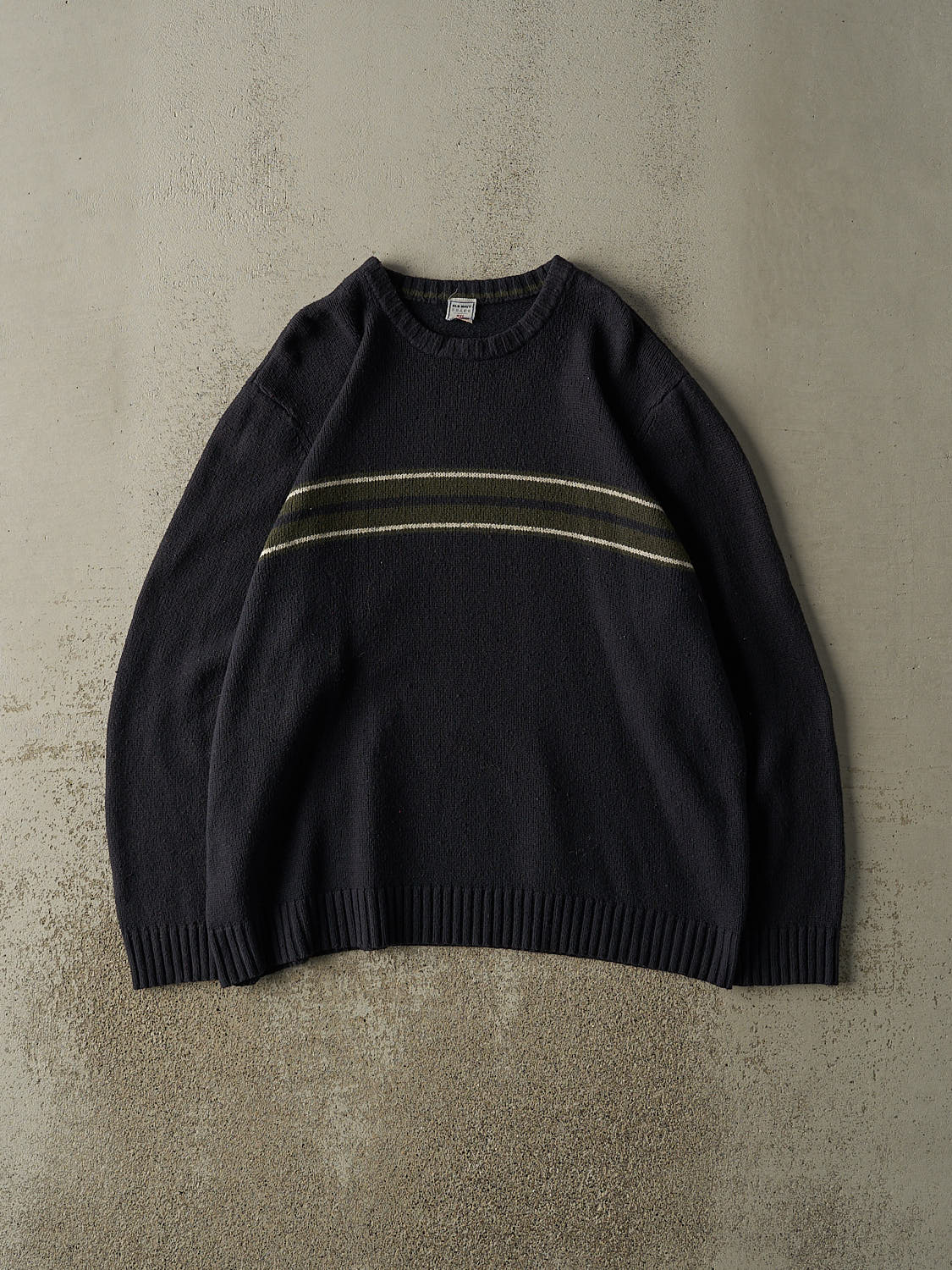 Vintage 90s Navy Blue & Green Striped Old Navy Knit (XL)