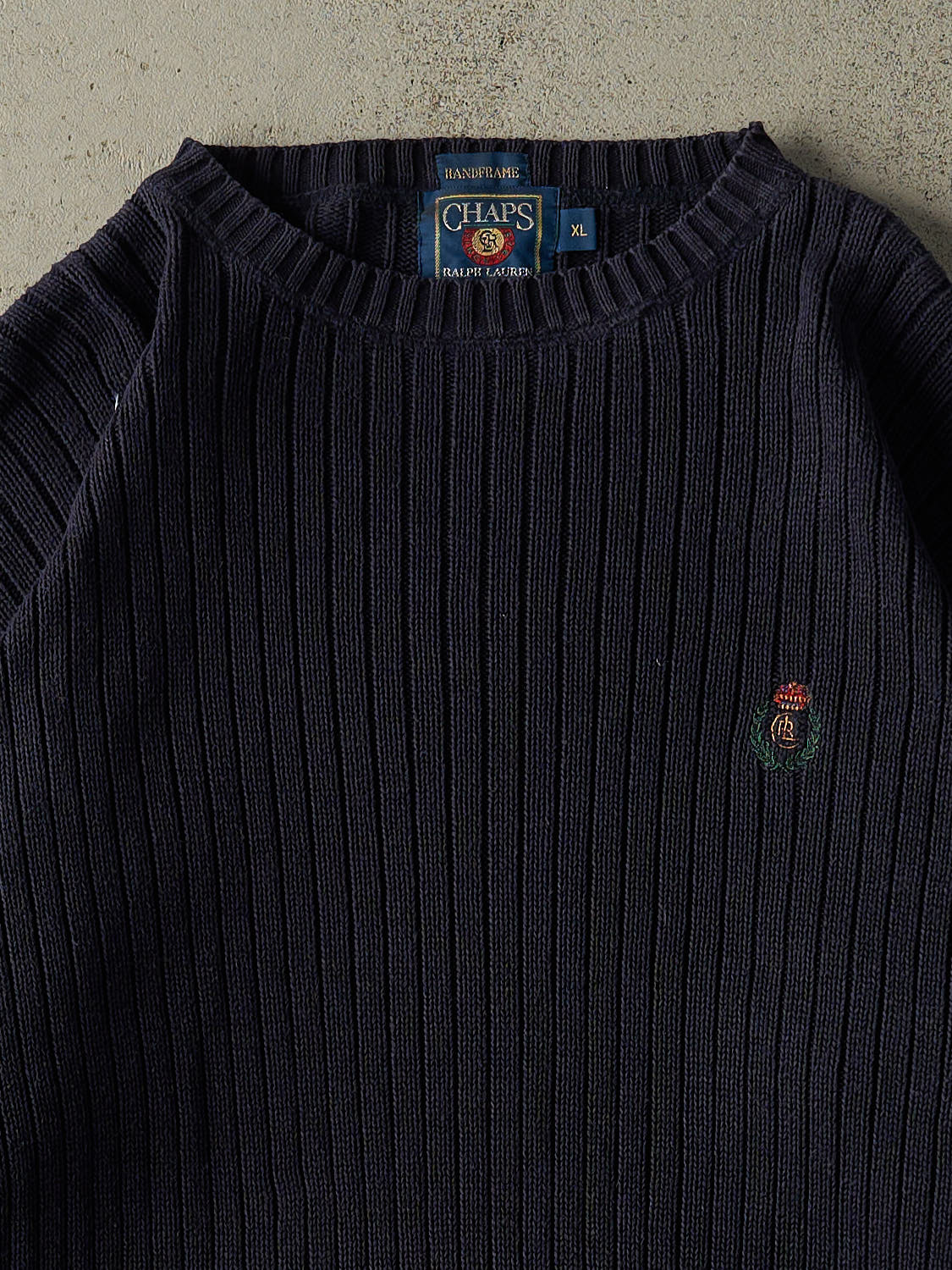 Vintage 80s Navy Blue Chaps Ralph Lauren Embroidered Knit (XL/XXL)