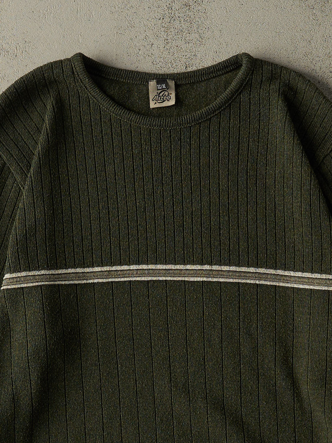 Vintage Y2K Green Striped Knit Pullover (XL)