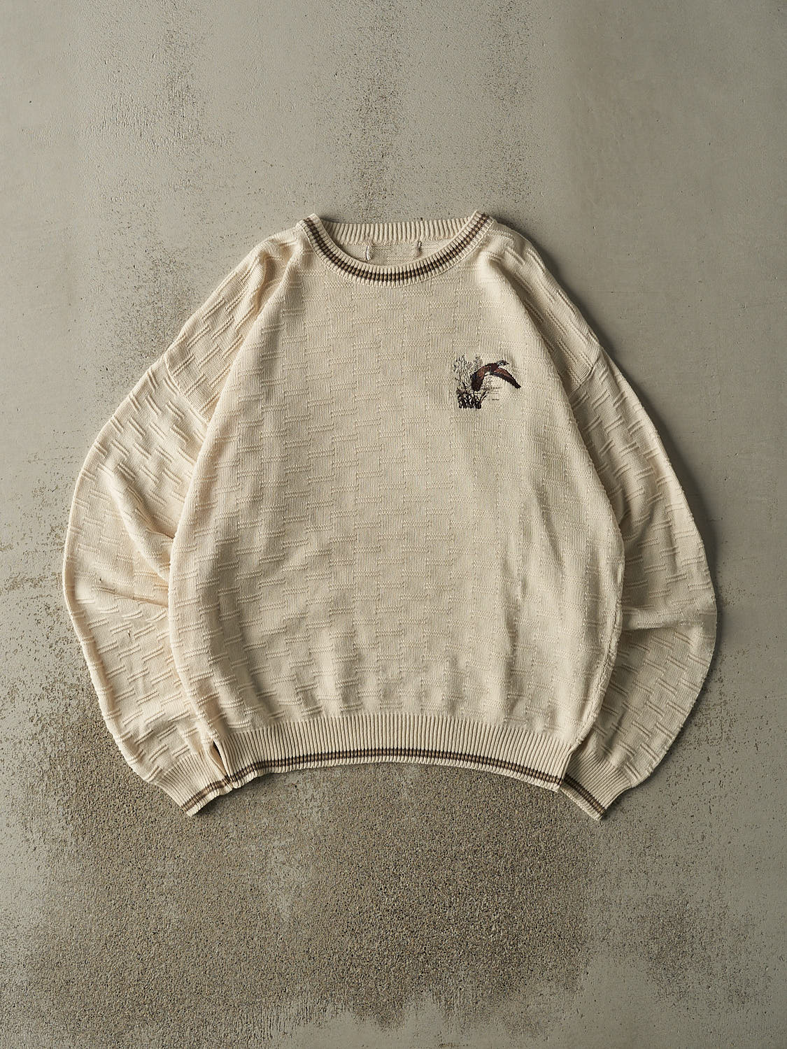 Vintage 90s Beige Embroidered Knit (XL)
