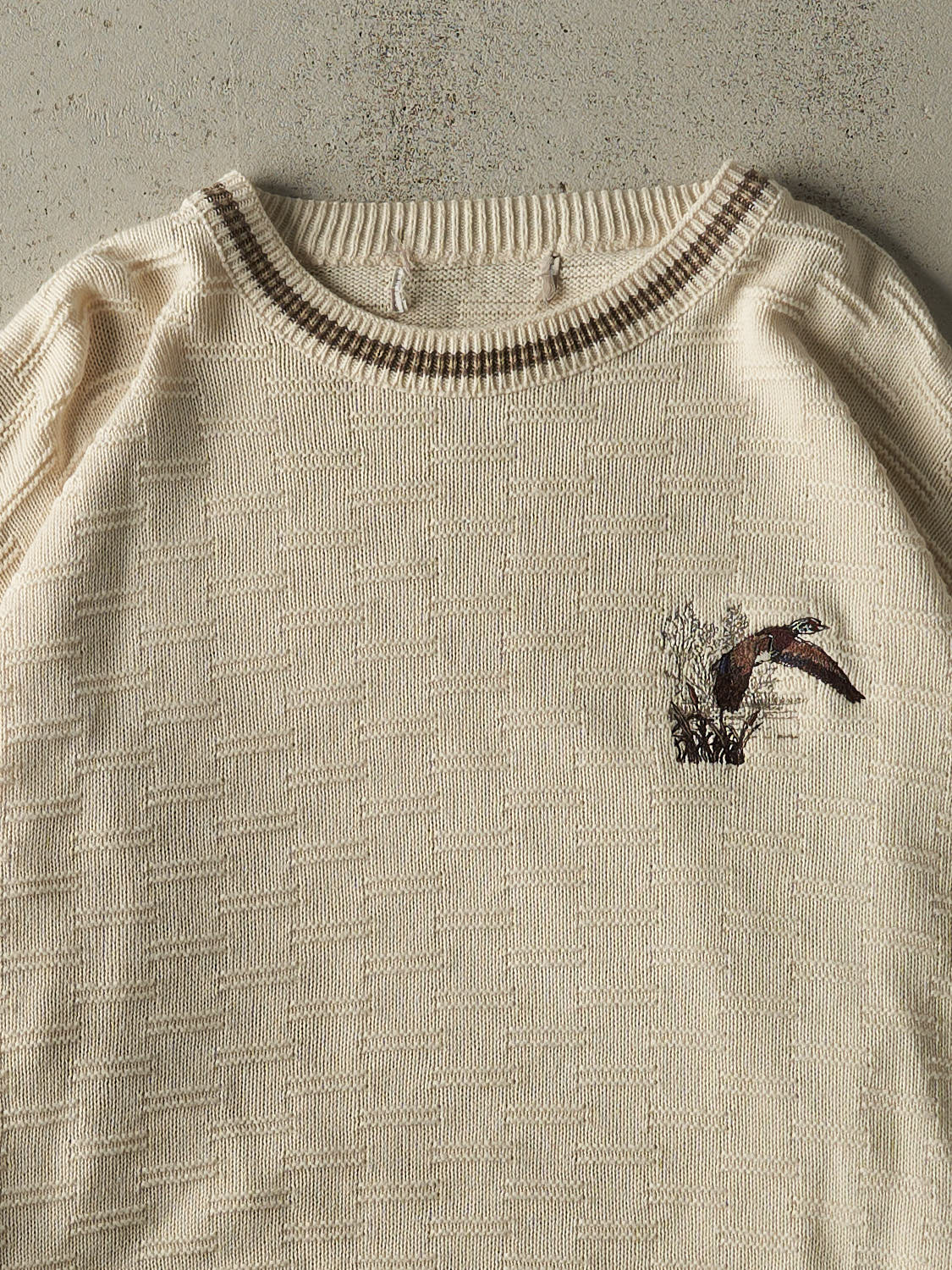 Vintage 90s Beige Embroidered Knit (XL)