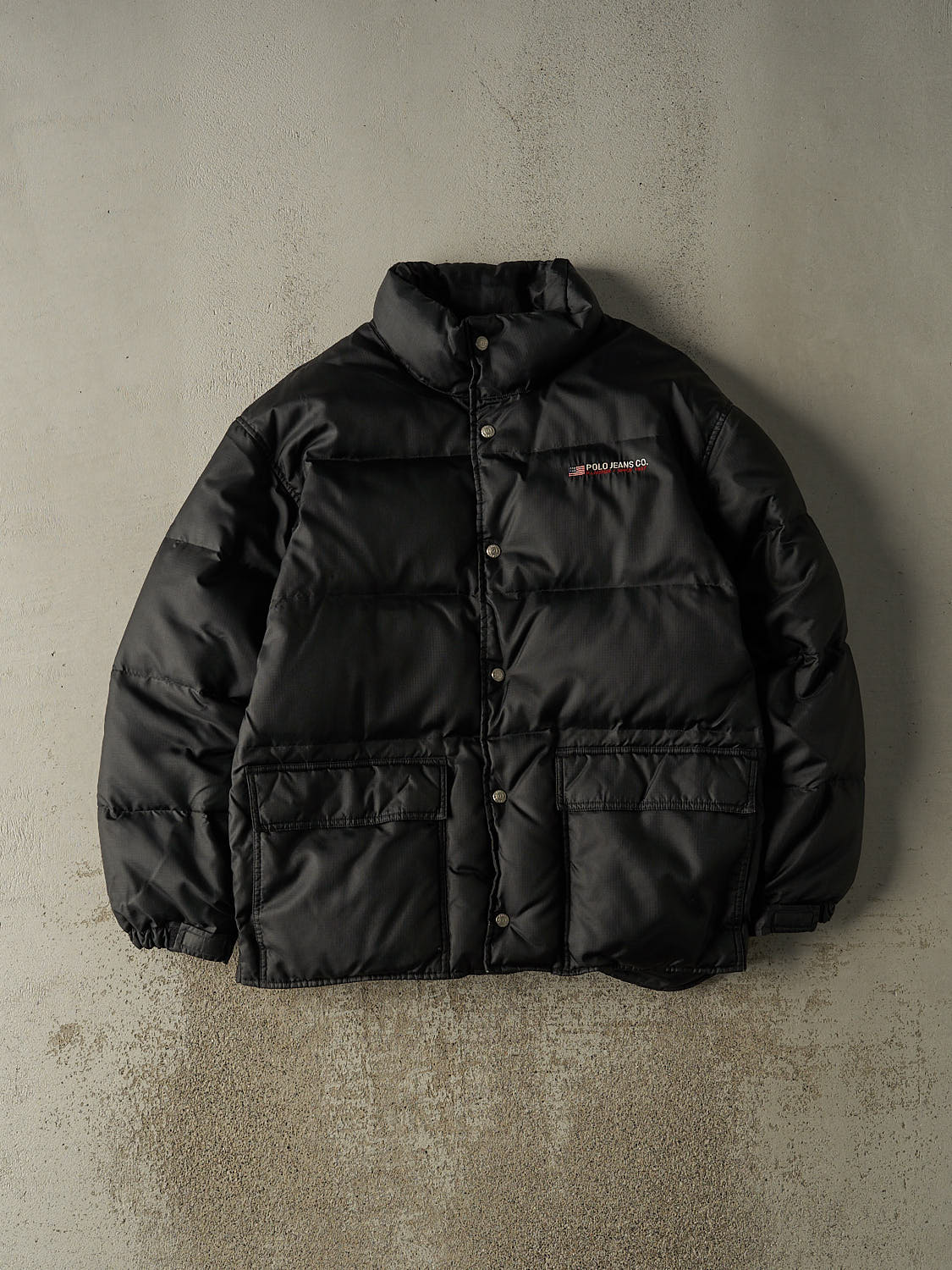 Vintage 90s Black Polo Jeans Puffer Jacket (XL/XXL)