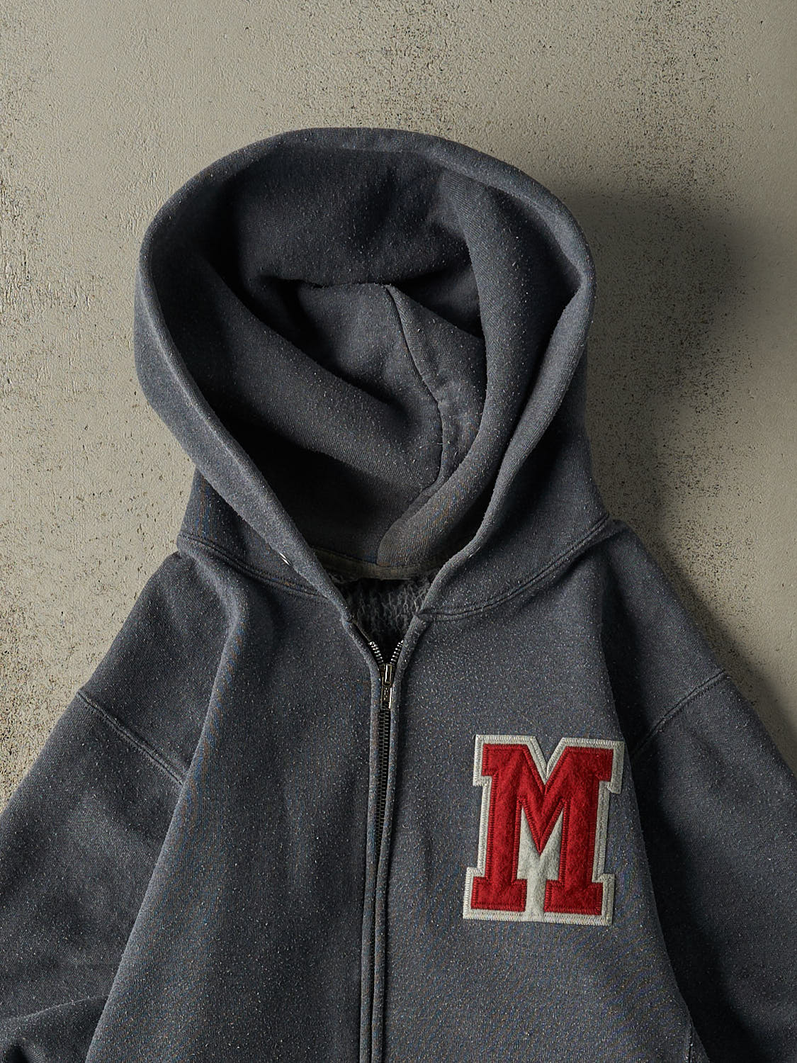 Vintage Y2K Charcoal Grey Russell Athletic Embroidered Zip Up Hoodie (XS/S)