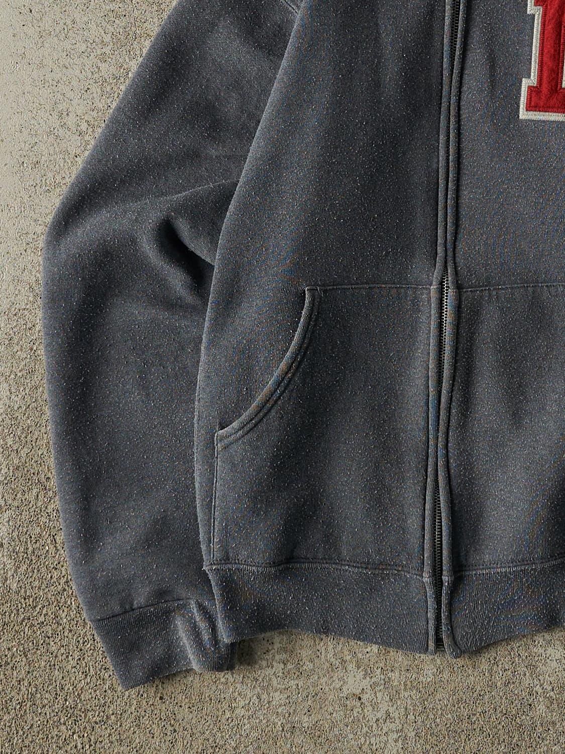 Vintage Y2K Charcoal Grey Russell Athletic Embroidered Zip Up Hoodie (XS/S)