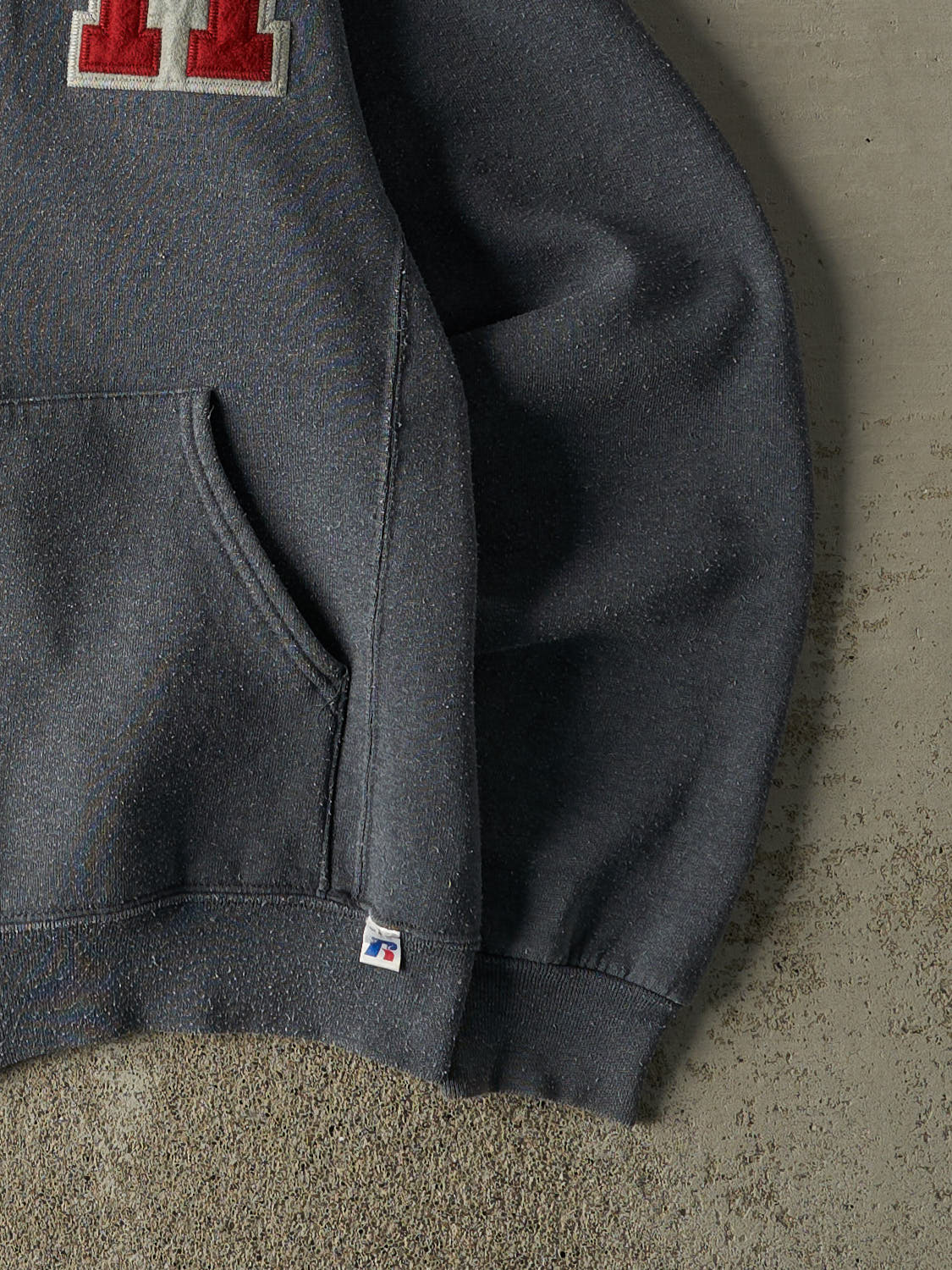 Vintage Y2K Charcoal Grey Russell Athletic Embroidered Zip Up Hoodie (XS/S)