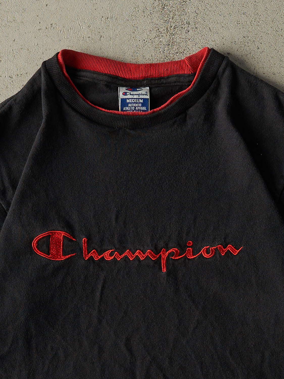 Vintage 90s Black Champion Embroidered Tee (S/M)