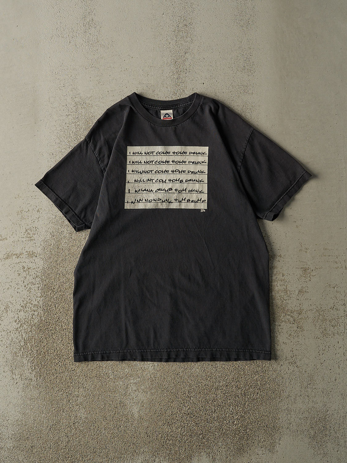 Vintage Y2K Faded Black "I Will Not Come Home Drunk" Slogan Tee (L)
