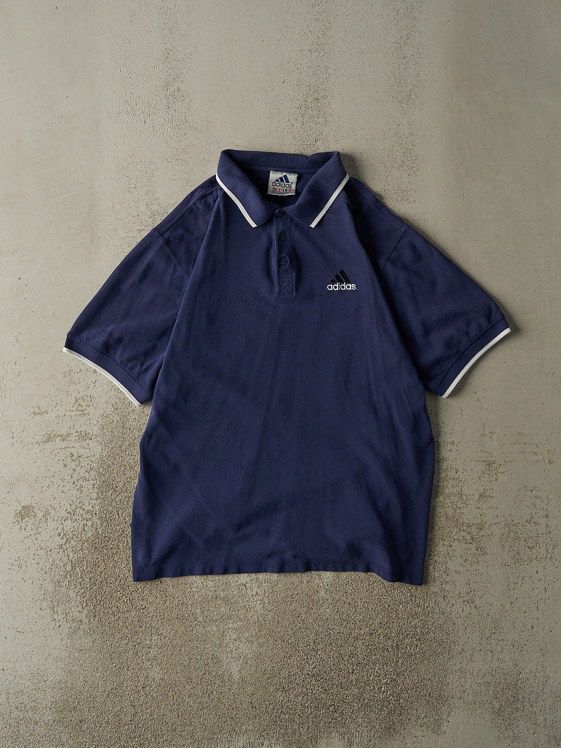 Vintage 90s Navy Blue Adidas Embroidered Quarter Button Tee (L/XL)