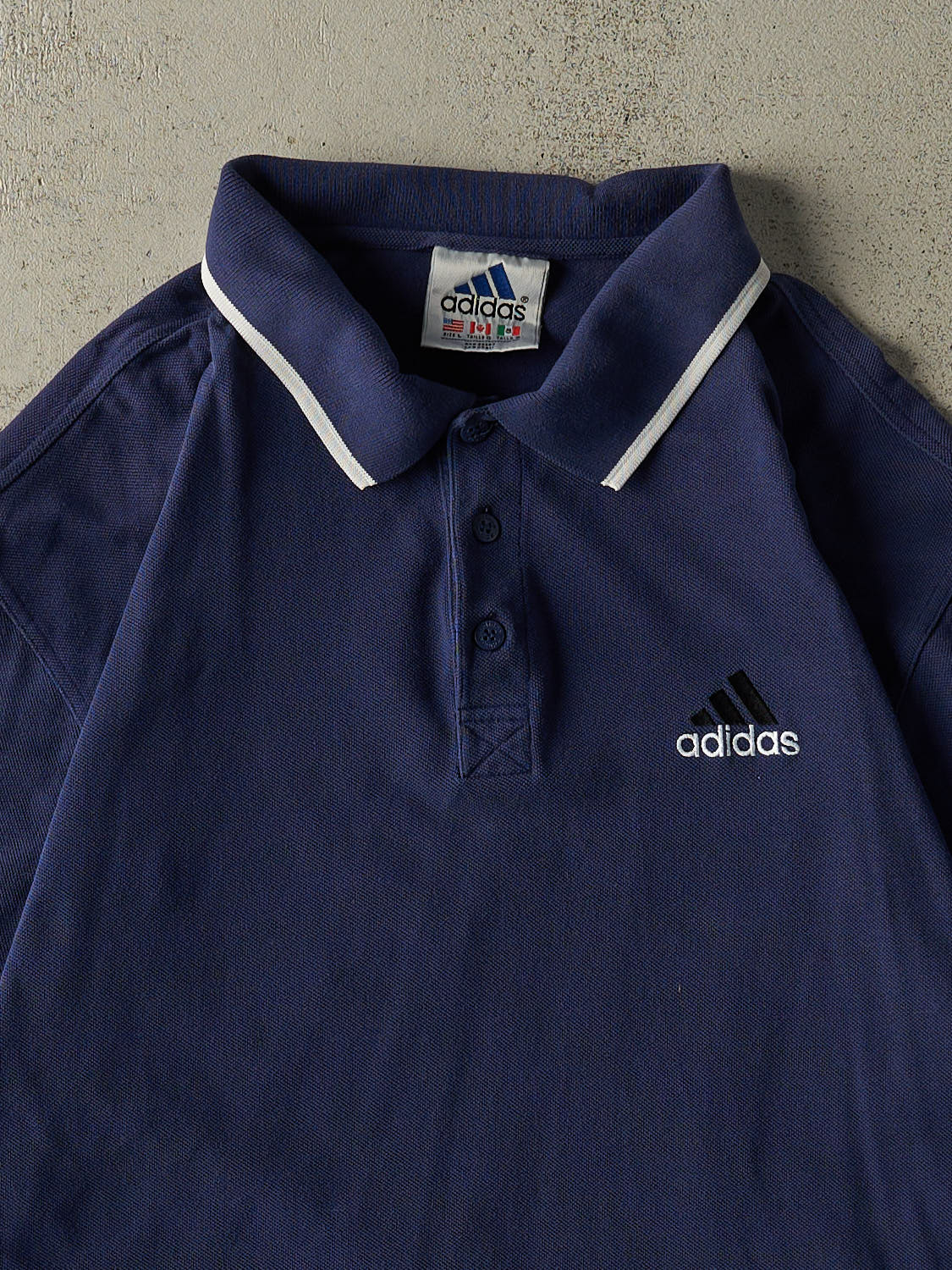 Vintage 90s Navy Blue Adidas Embroidered Quarter Button Tee (L/XL)