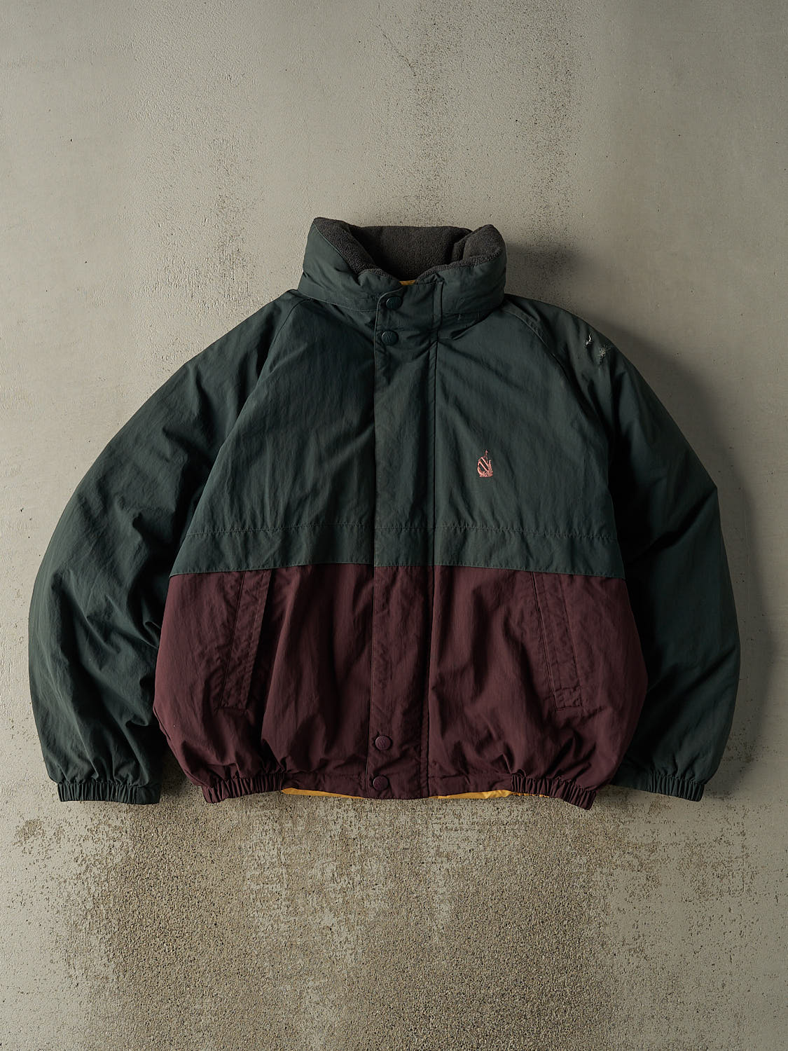 Vintage 90s Green & Burgundy Nautica Embroidered Puffer Jacket (XL)