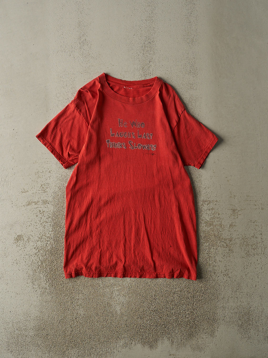 Vintage 90s Red "Thinks Slowest" Slogan Tee (L/XL)
