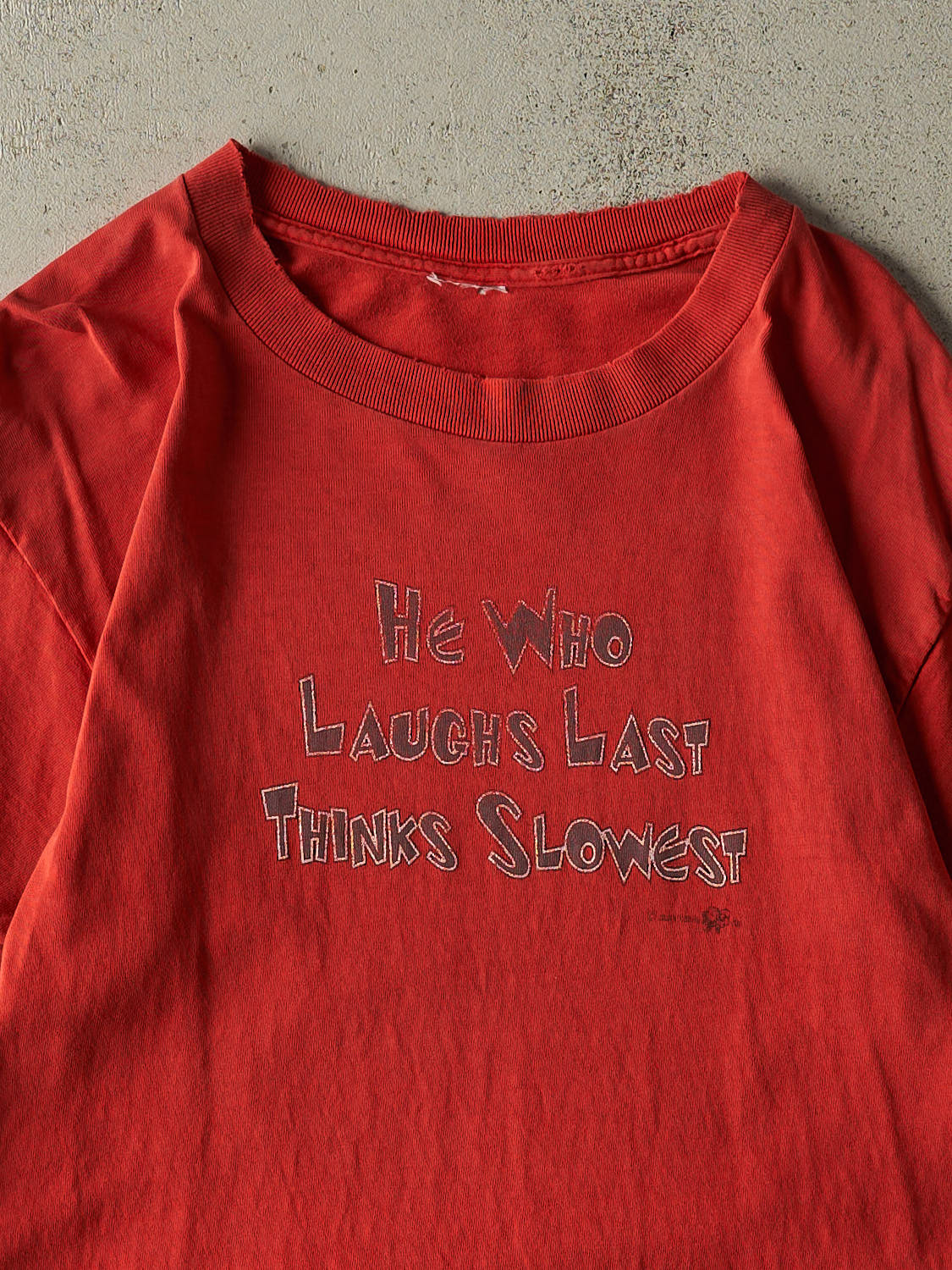 Vintage 90s Red "Thinks Slowest" Slogan Tee (L/XL)
