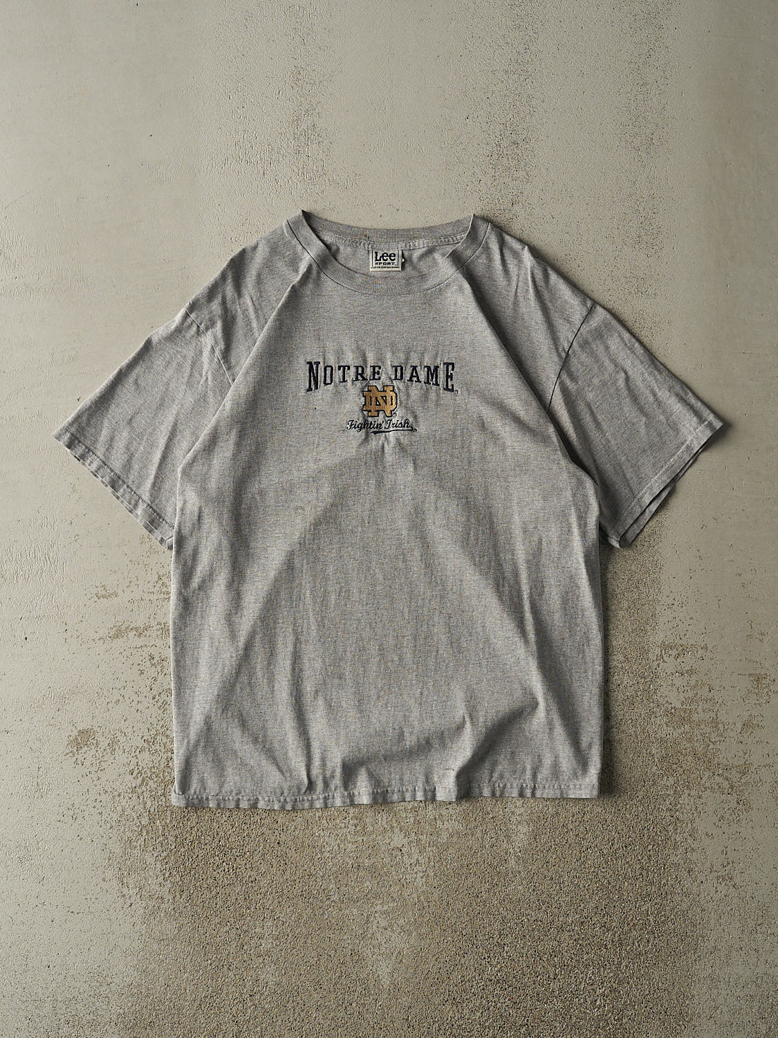 Vintage 90s Grey Notre Dame Embroidered Tee (L/XL)