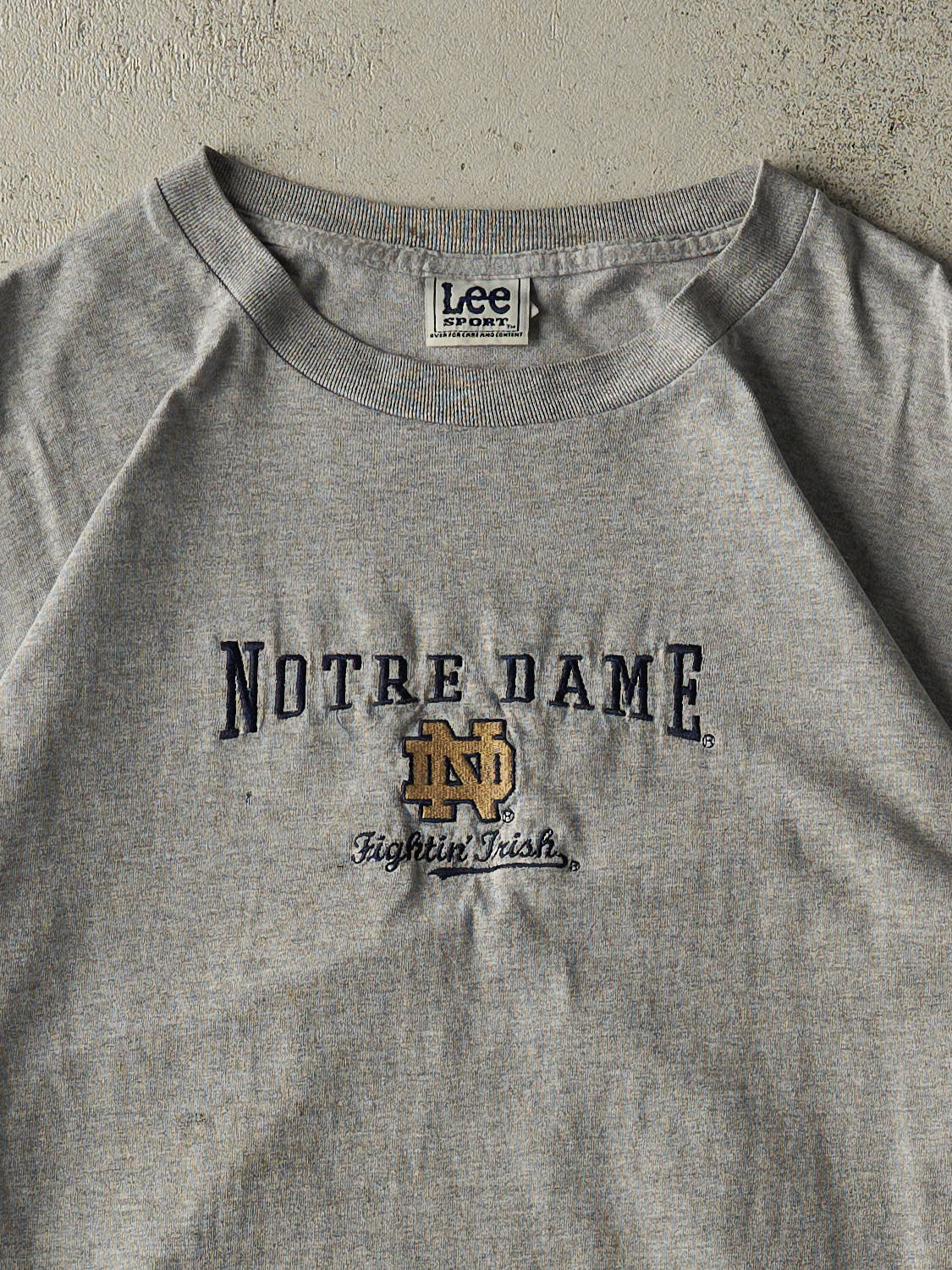 Vintage 90s Grey Notre Dame Embroidered Tee (L/XL)