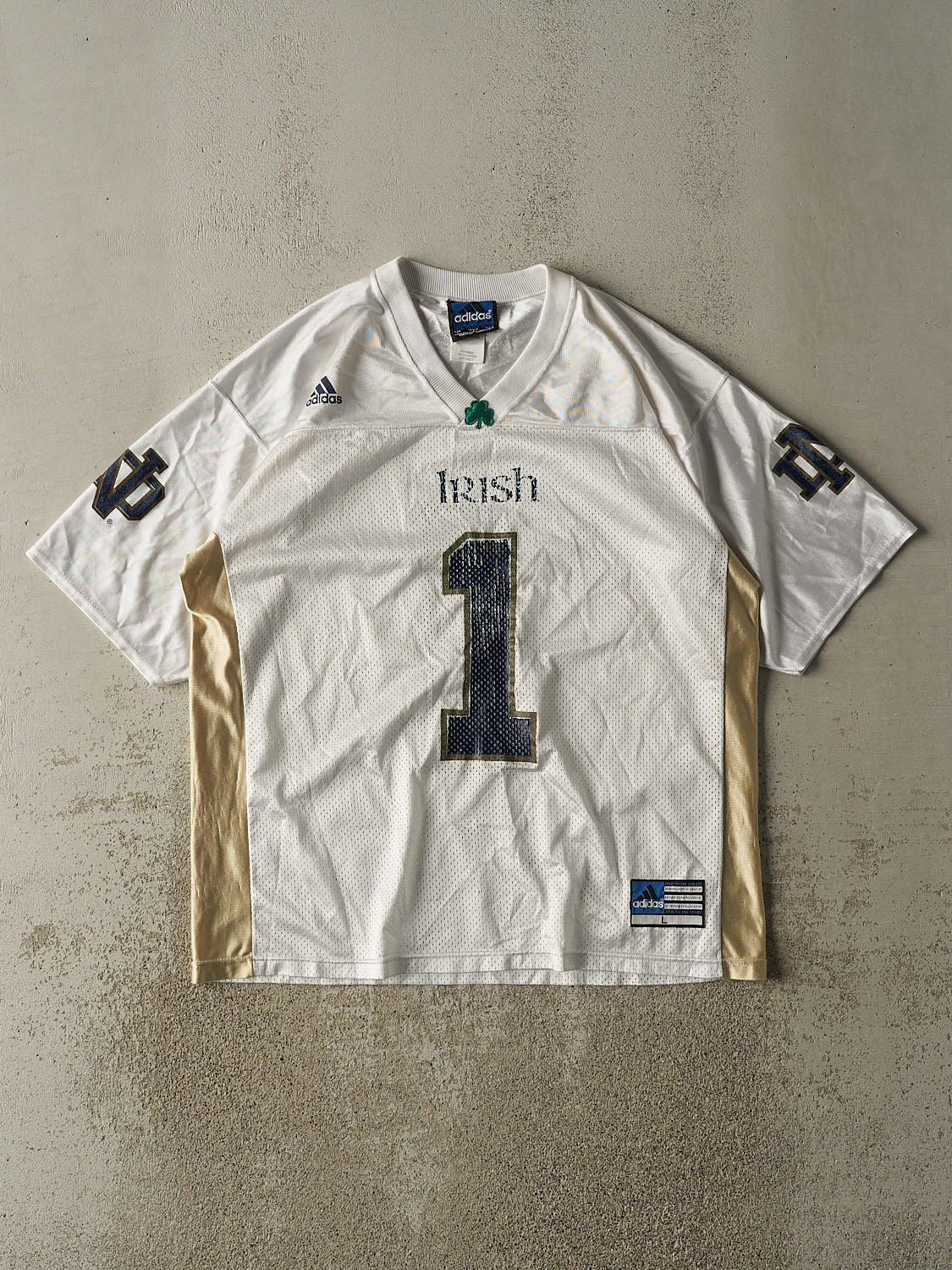 Vintage 90s White Notre Dame Adidas Football Jersey (XL/XXL)