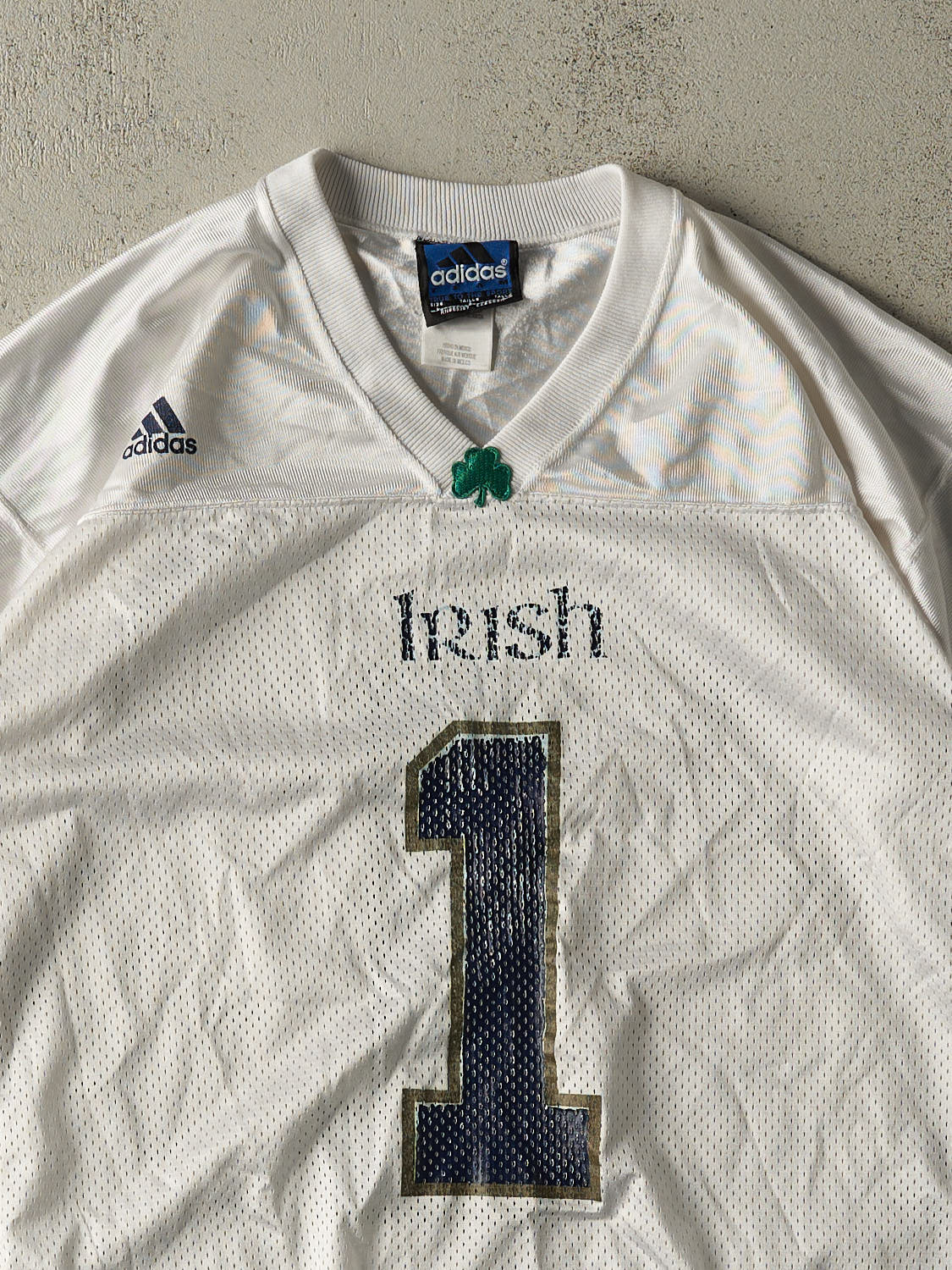Vintage 90s White Notre Dame Adidas Football Jersey (XL/XXL)