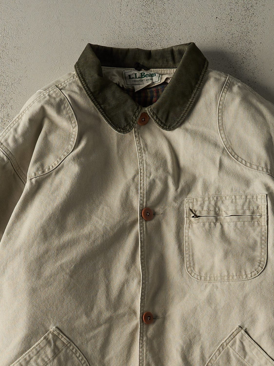 Vintage 90s Beige LL Bean Flannel Lined Chore Jacket (XXL)