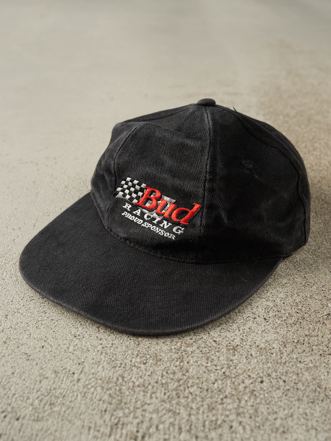 Vintage 90s Black Embroidered Bud Racing Strapback Hat (O/S)