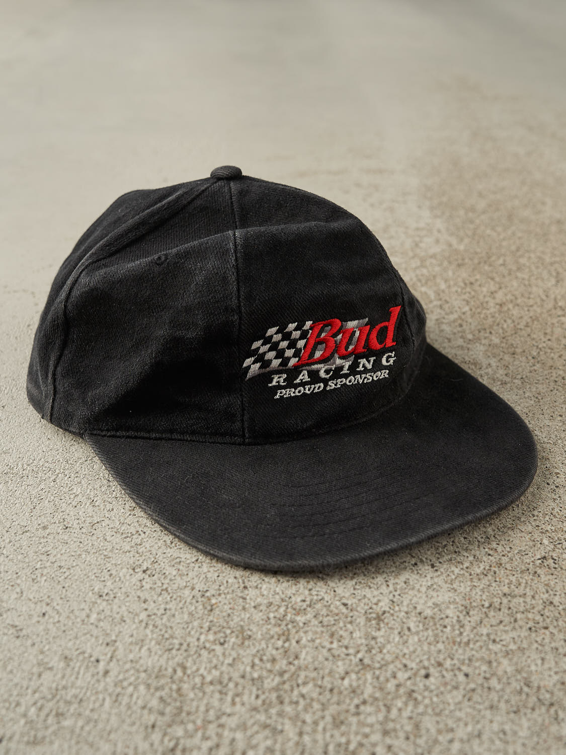 Vintage 90s Black Embroidered Bud Racing Strapback Hat (O/S)