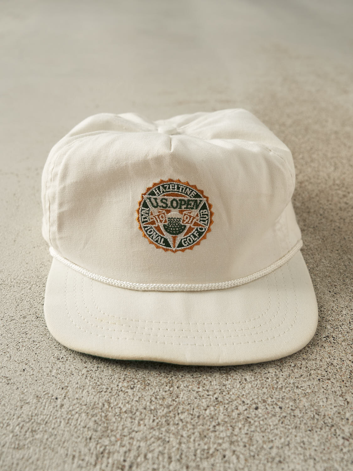 Vintage 91' White US Open Embroidered Leather Strapback (O/S)