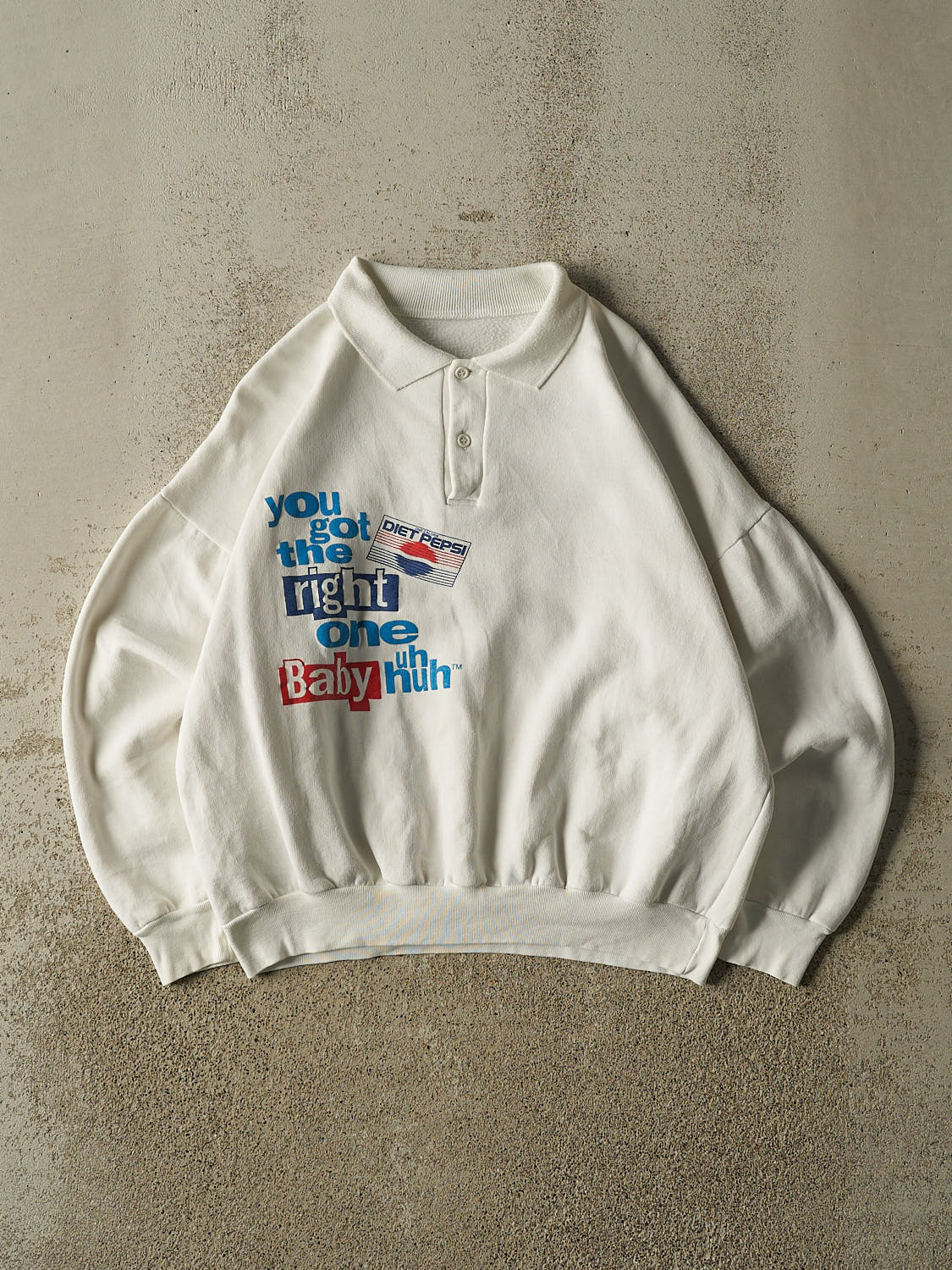 Vintage 91' White Diet Pepsi Quarter Button Sweater Crewneck (S/M)
