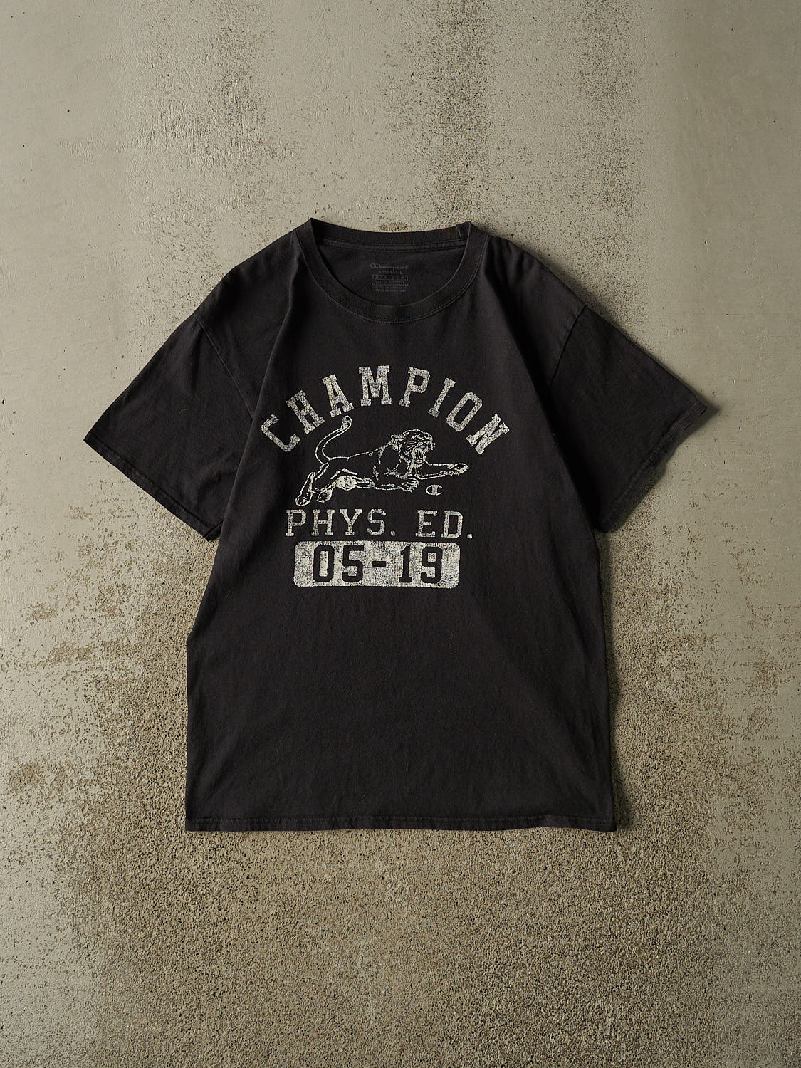 Vintage Y2K Black Champion Phys. Ed. Tee (S/M)