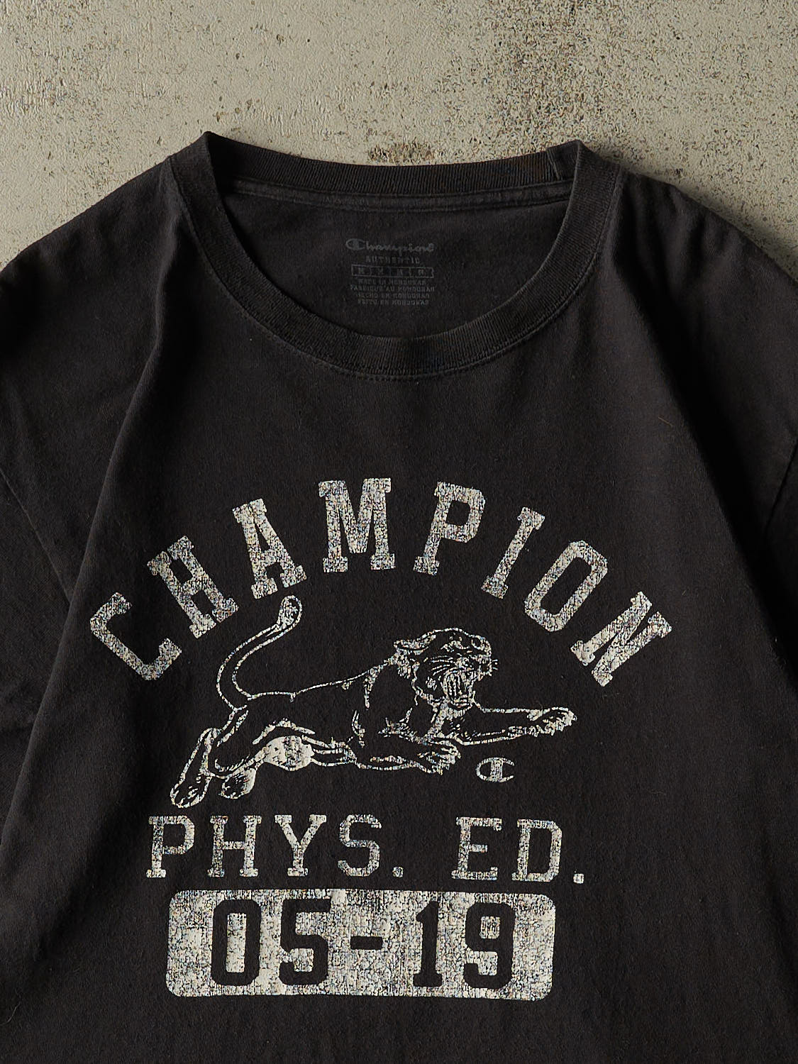 Vintage Y2K Black Champion Phys. Ed. Tee (S/M)