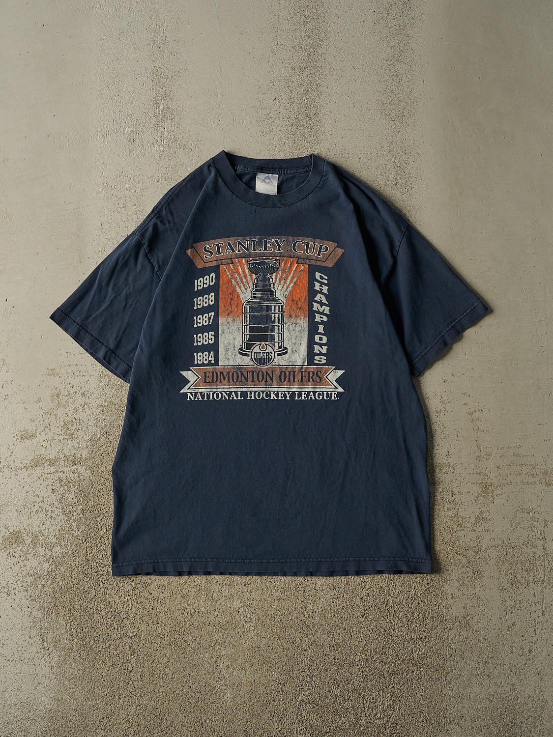Vintage 90s Navy Blue Edmonton Oilers Stanley Cup Tee (L/XL)