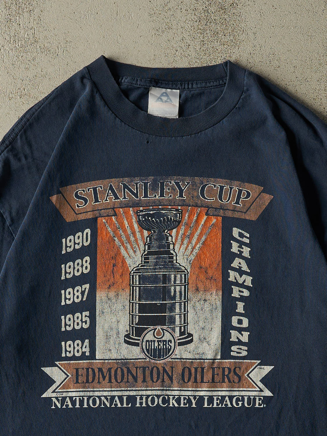 Vintage 90s Navy Blue Edmonton Oilers Stanley Cup Tee (L/XL)