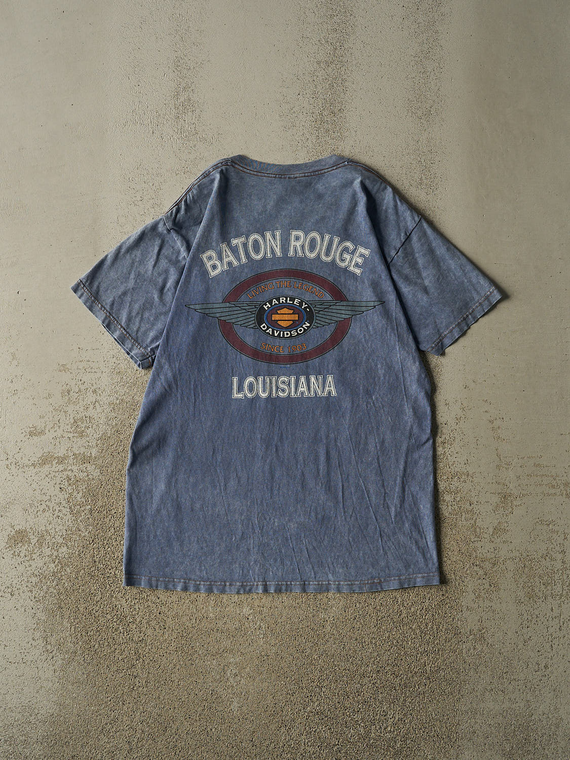 Vintage 97' Washed Blue Harley Davidson Baton Rouge Tee (L)