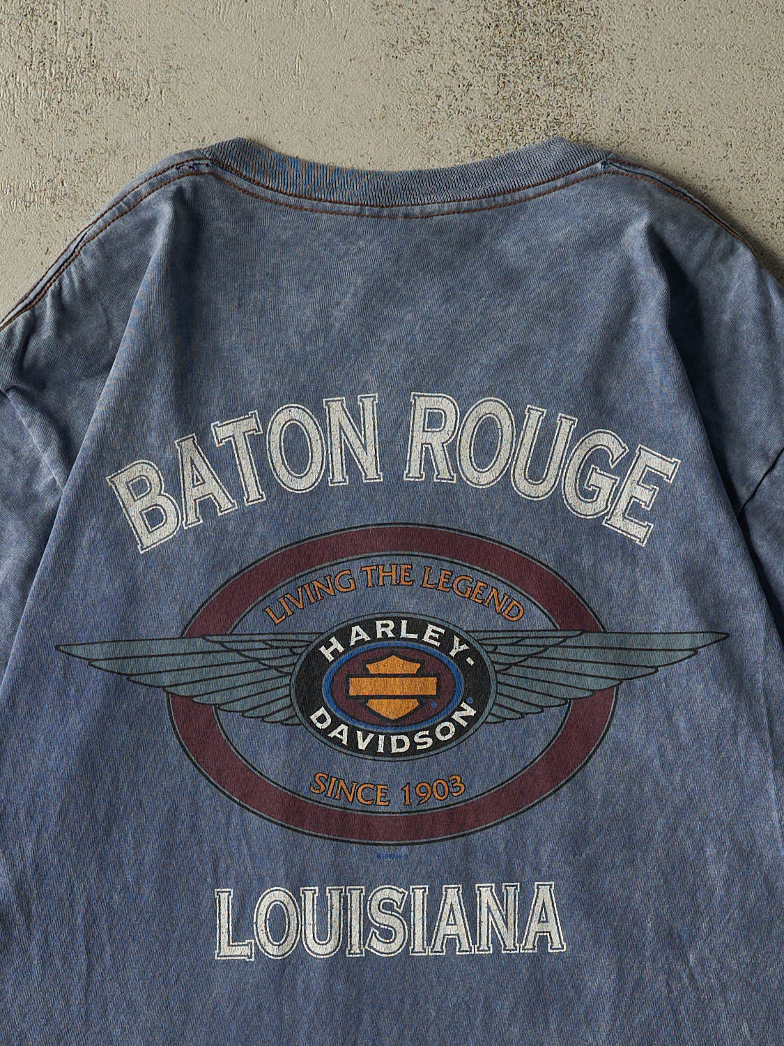 Vintage 97' Washed Blue Harley Davidson Baton Rouge Tee (L)