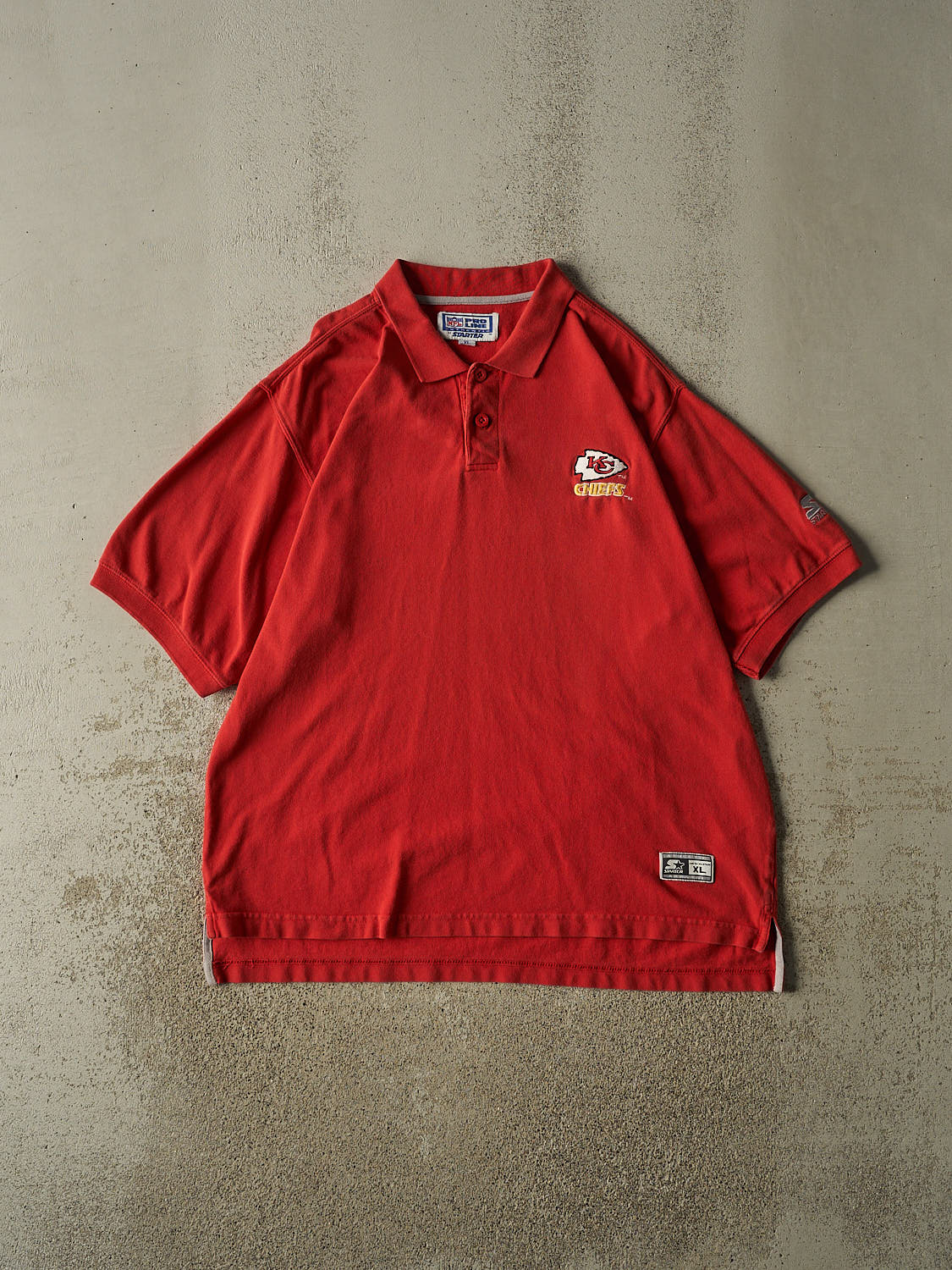 Vintage 90s Red Kansas City Chiefs Embroidered Quarter Button Tee (XL/XXL)