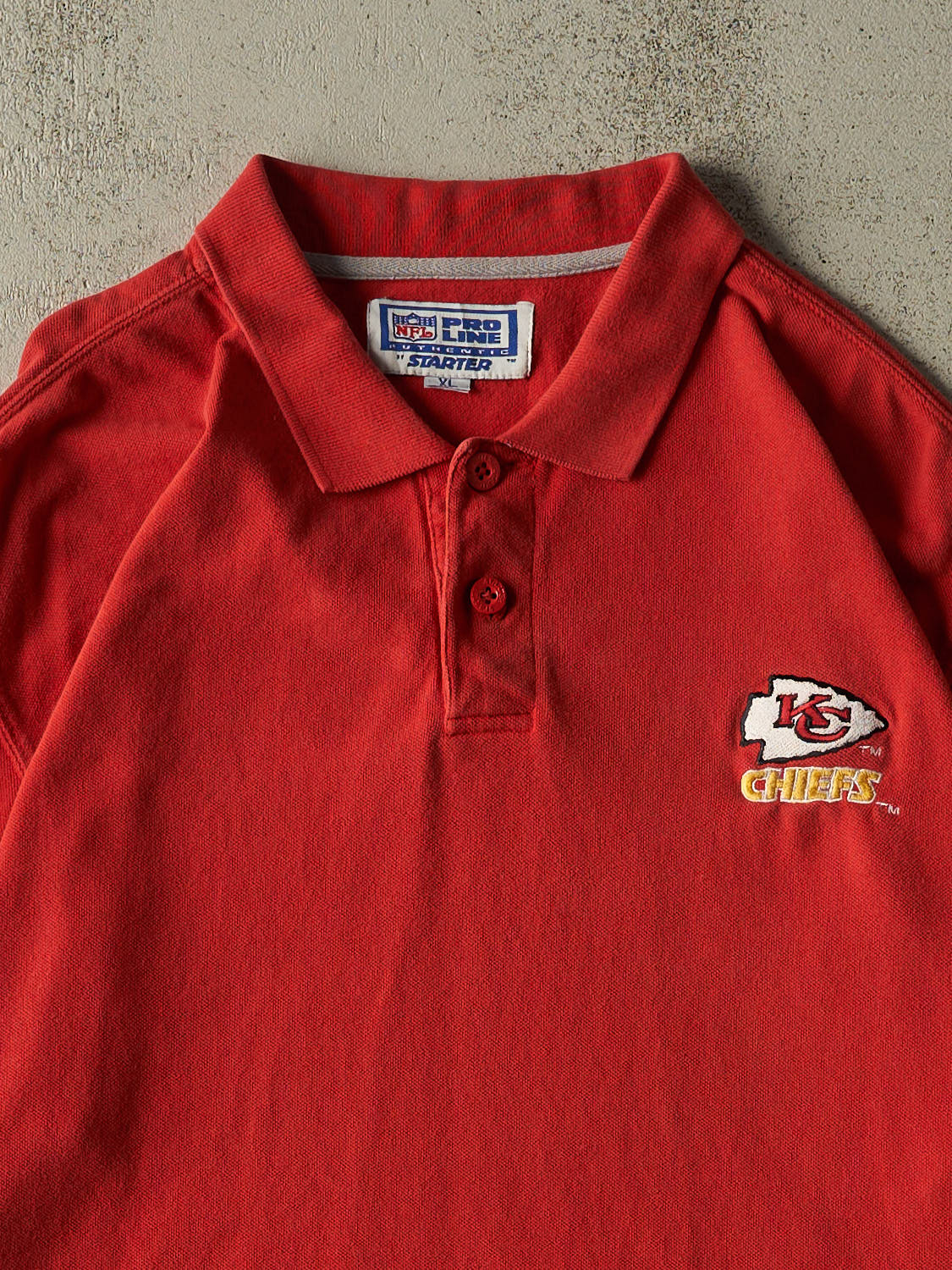 Vintage 90s Red Kansas City Chiefs Embroidered Quarter Button Tee (XL/XXL)