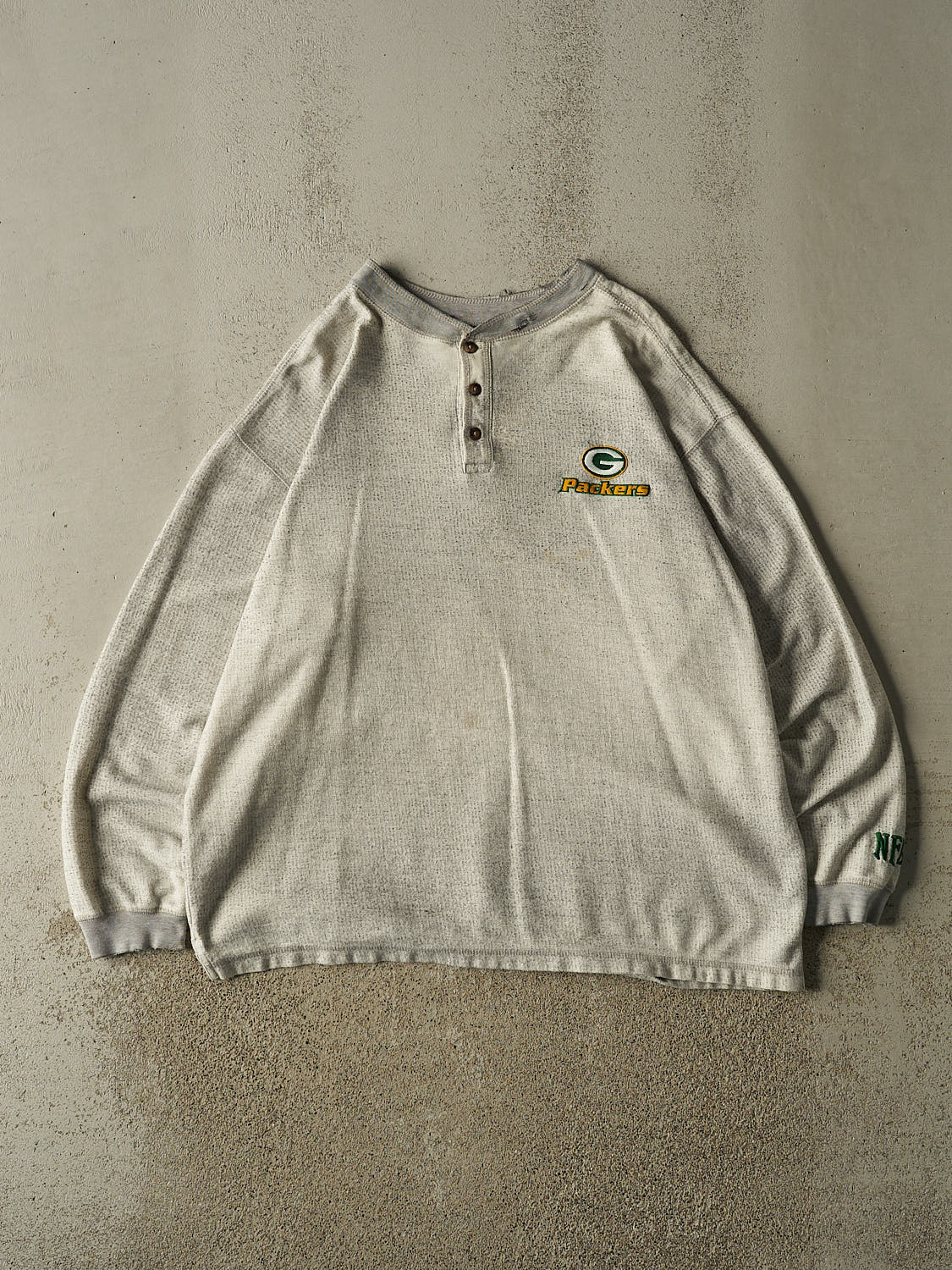 Vintage 90s Heather Grey Green Bay Packers Embroidered Quarter Button Long Sleeve (XL/XXL)