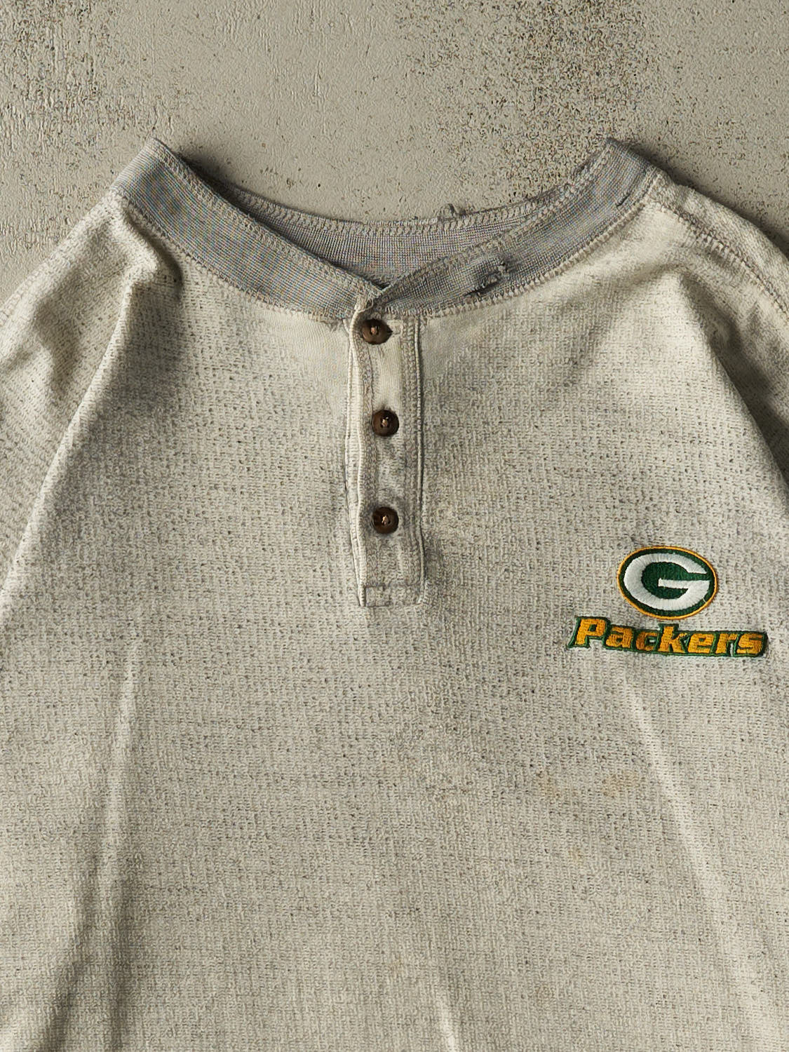 Vintage 90s Heather Grey Green Bay Packers Embroidered Quarter Button Long Sleeve (XL/XXL)