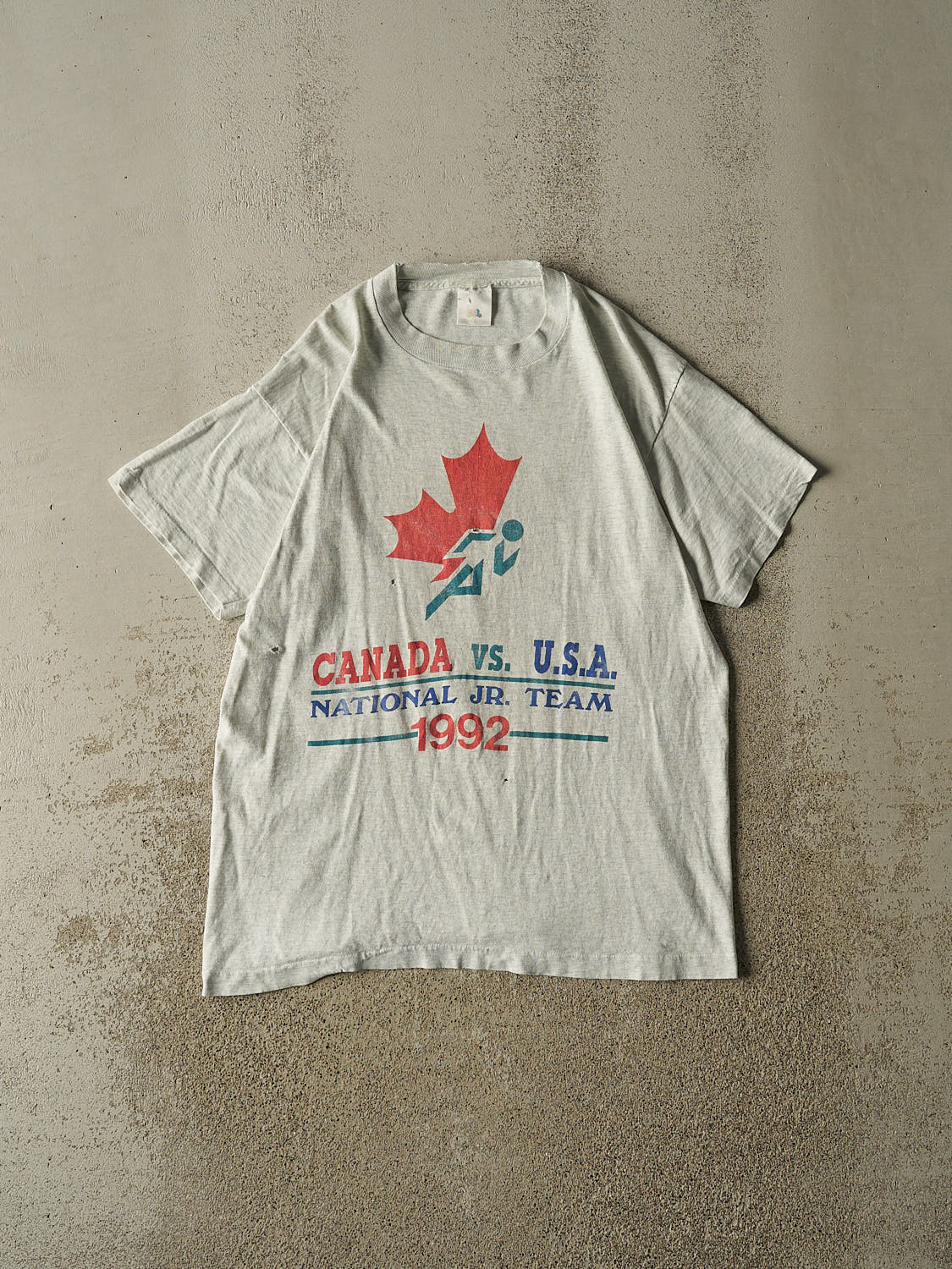 Vintage 92' Heather Grey Canada vs USA National Jr. Team Single Stitch Tee (L)