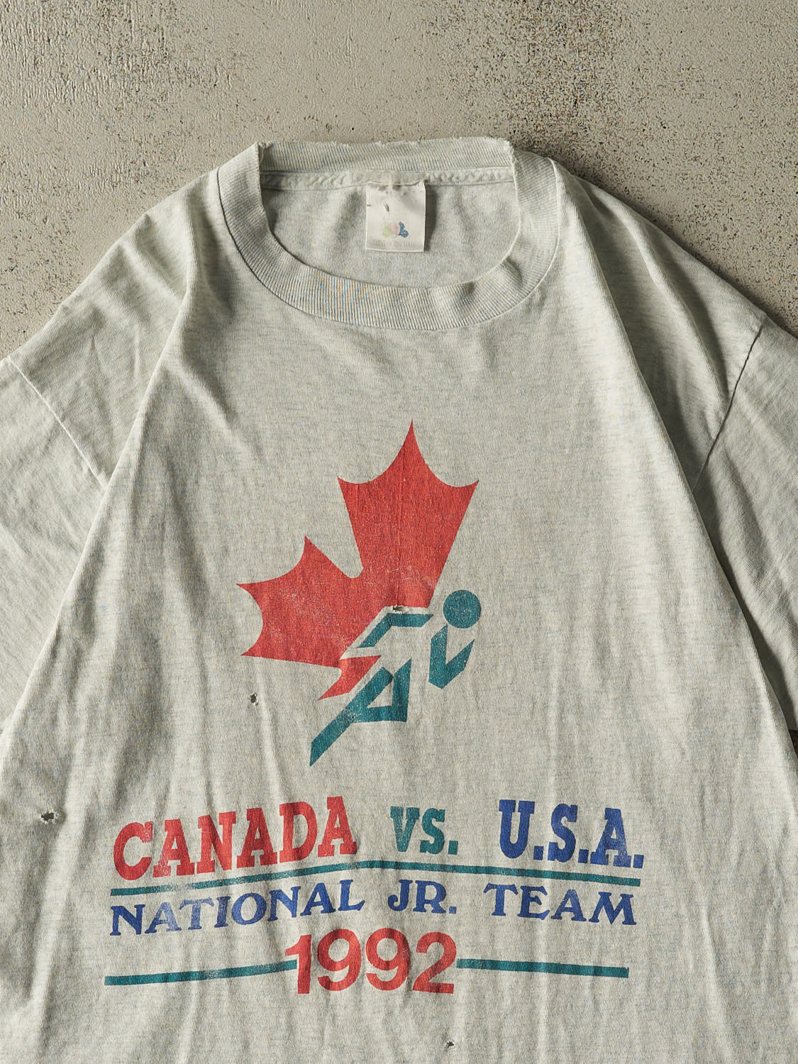 Vintage 92' Heather Grey Canada vs USA National Jr. Team Single Stitch Tee (L)