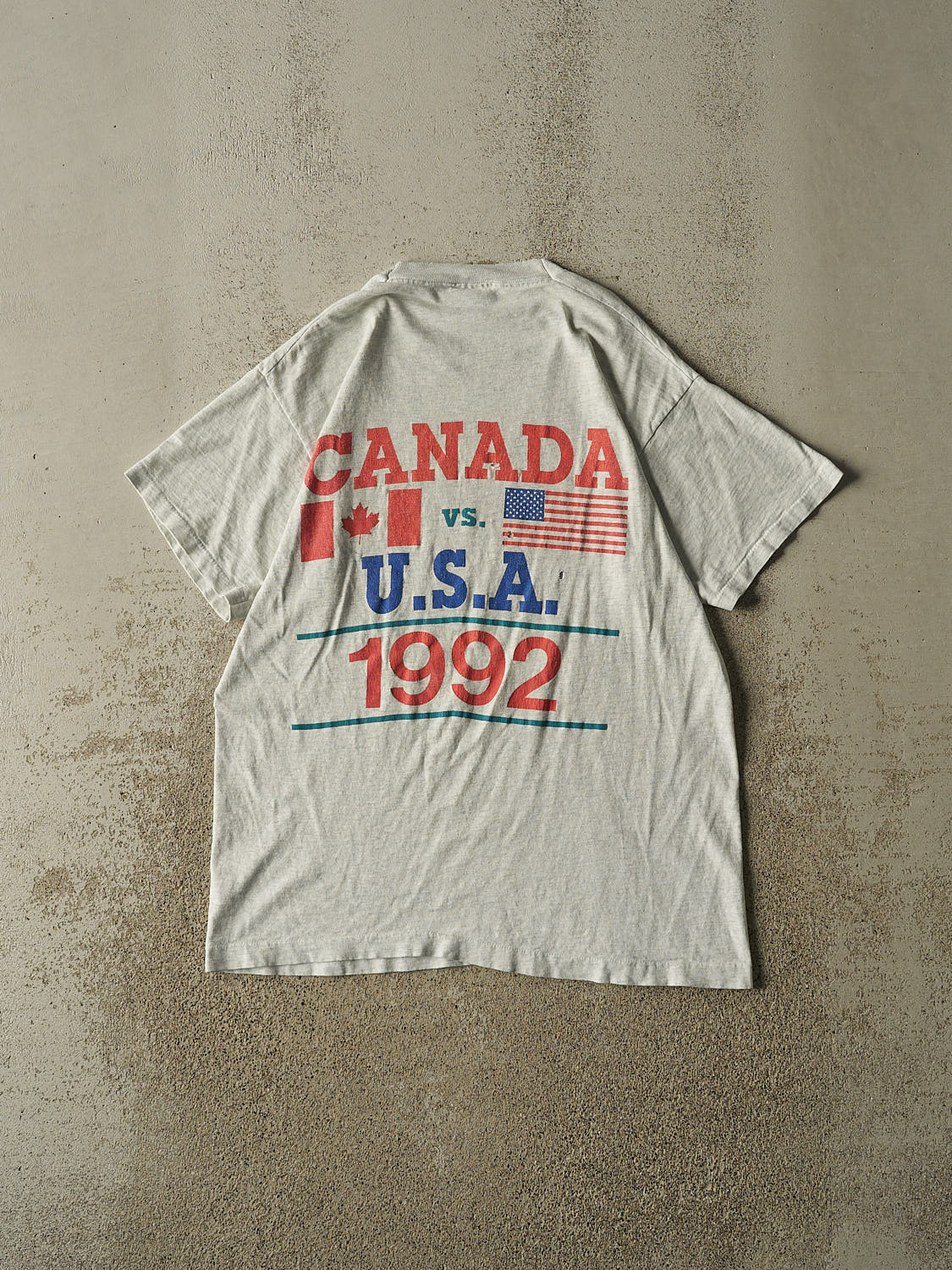 Vintage 92' Heather Grey Canada vs USA National Jr. Team Single Stitch Tee (L)