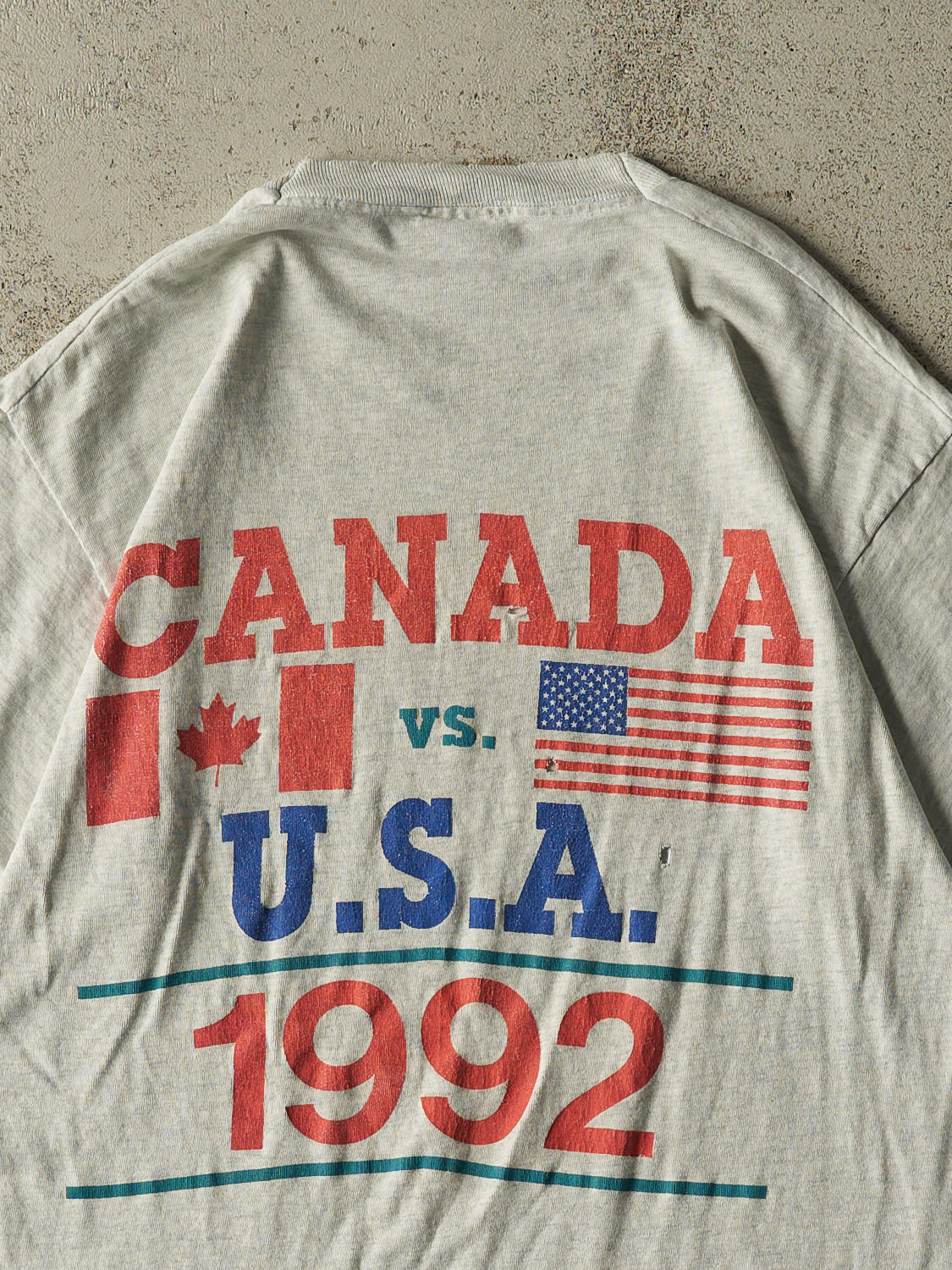 Vintage 92' Heather Grey Canada vs USA National Jr. Team Single Stitch Tee (L)