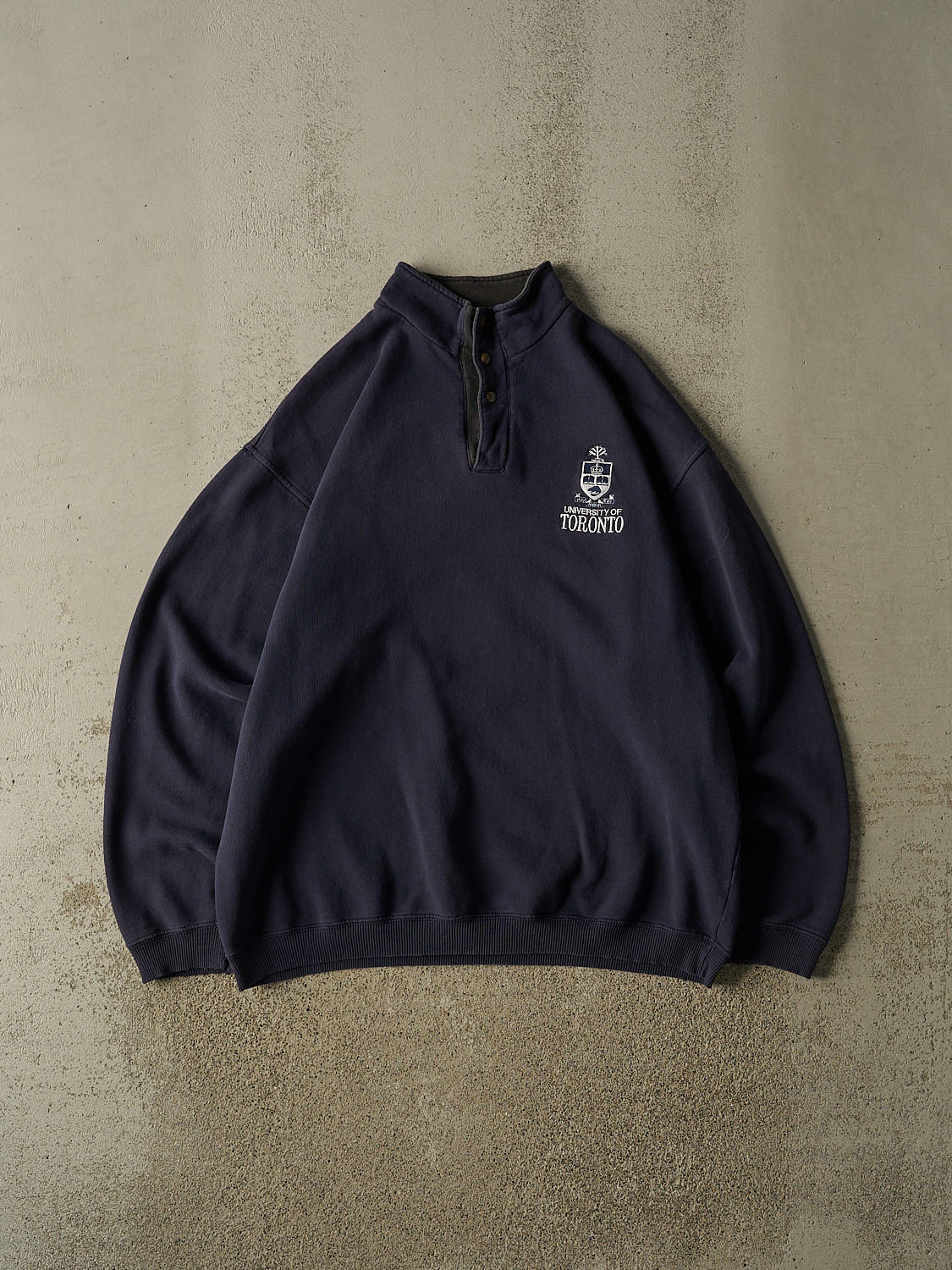 Vintage 90s Navy Blue University of Toronto Quarter Button Sweater (XL/XXL)