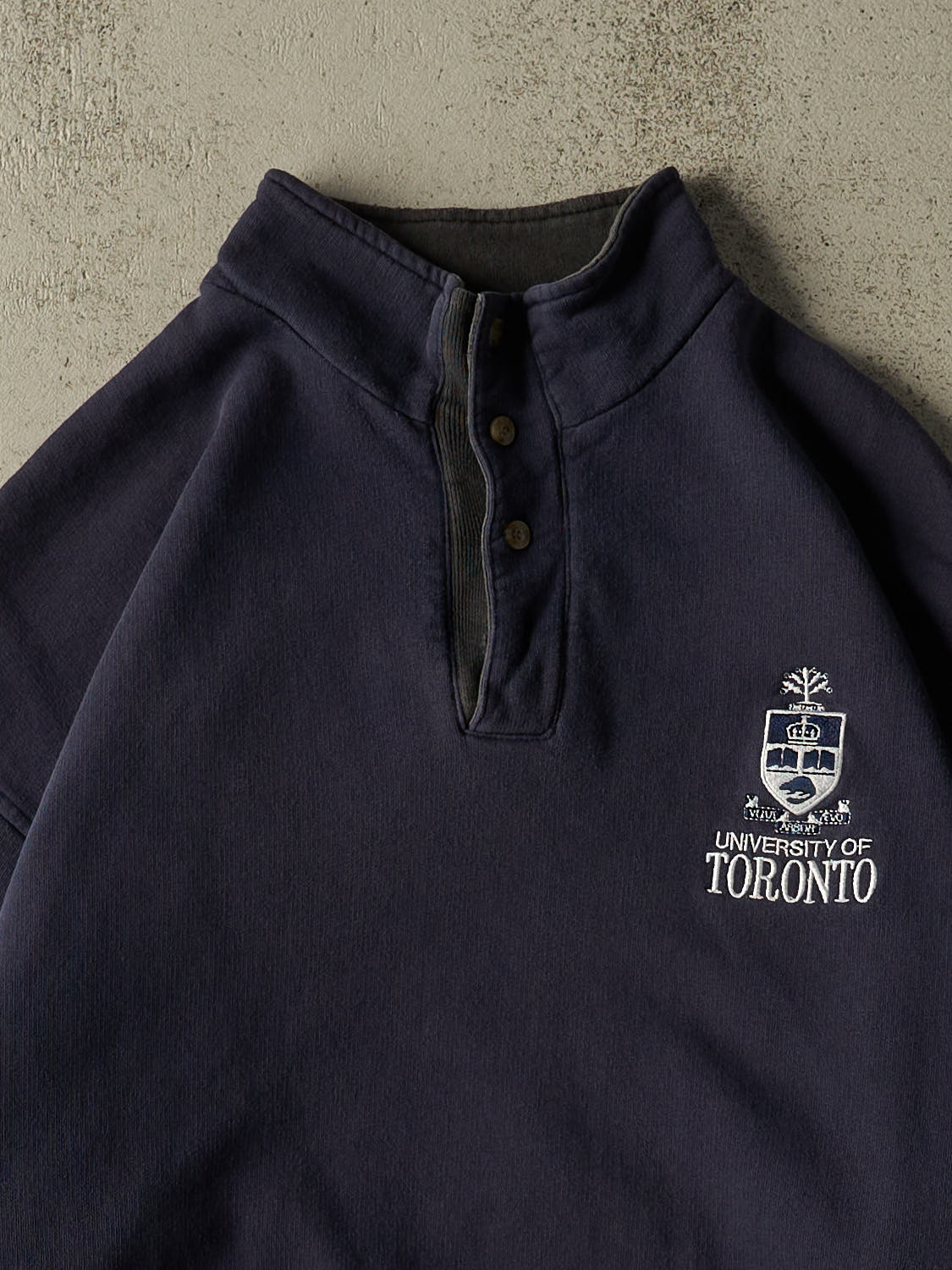 Vintage 90s Navy Blue University of Toronto Quarter Button Sweater (XL/XXL)